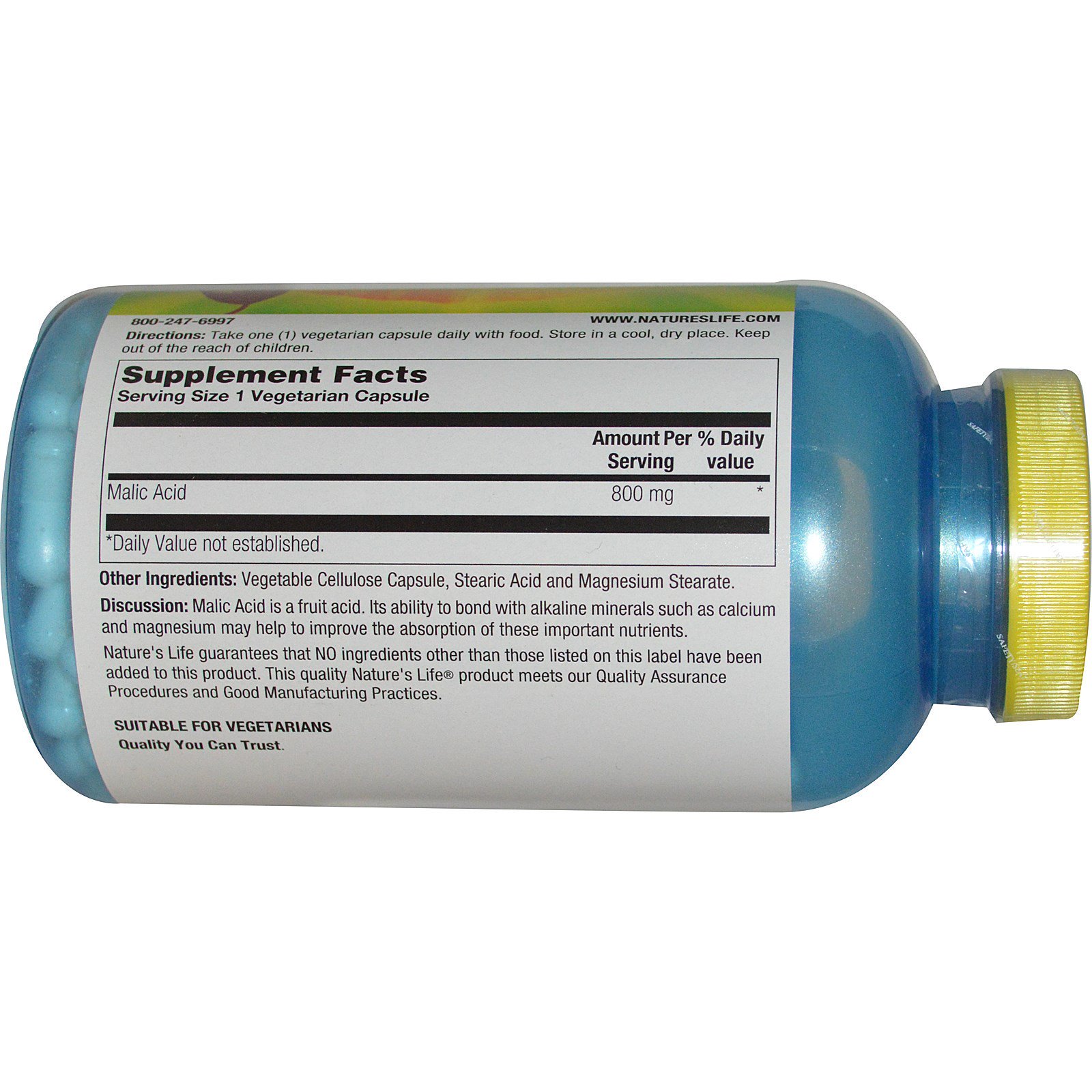 Comprar Nature's Life, Ácido Málico, 800 mg, 250 Cápsulas Vegetais - Imagem 2
