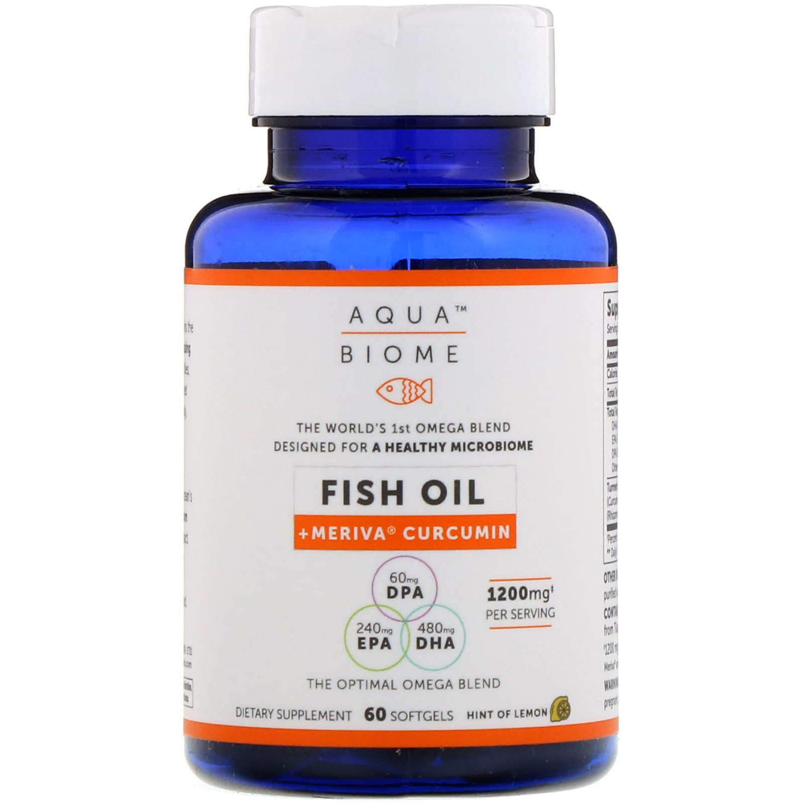 Comprar Enzymedica, Aqua Biome, Fish Oil + Meriva Curcumin, Lemon Flavor, 1,200 mg, 60 Softgels - Imagem 3
