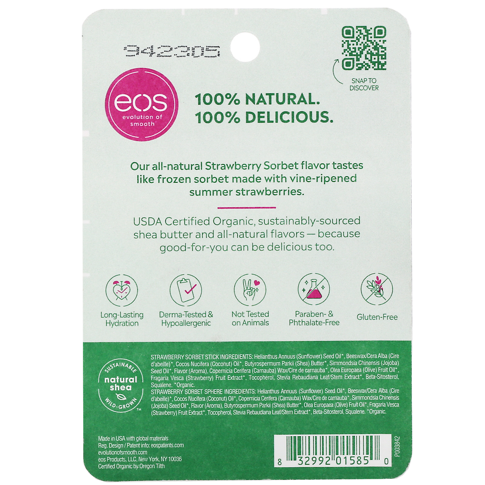 Comprar EOS, 100% Natural Shea Lip Balm, Strawberry Sorbet, 2 Pack, 0.39 oz (11 g) - Imagem 3
