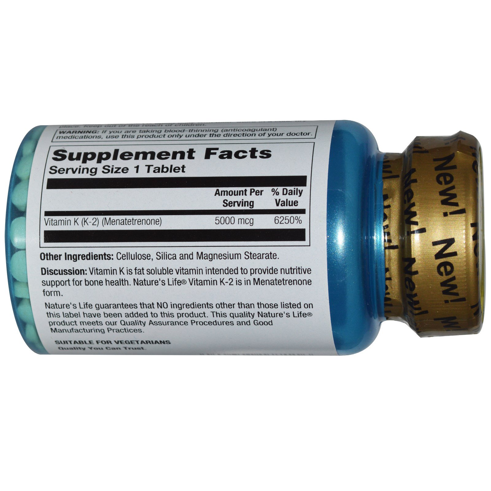 Comprar Nature's Life, K-2, Menatetrenona para Saúde Óssea, 5.000 mcg, 60 Comprimidos - Imagem 2