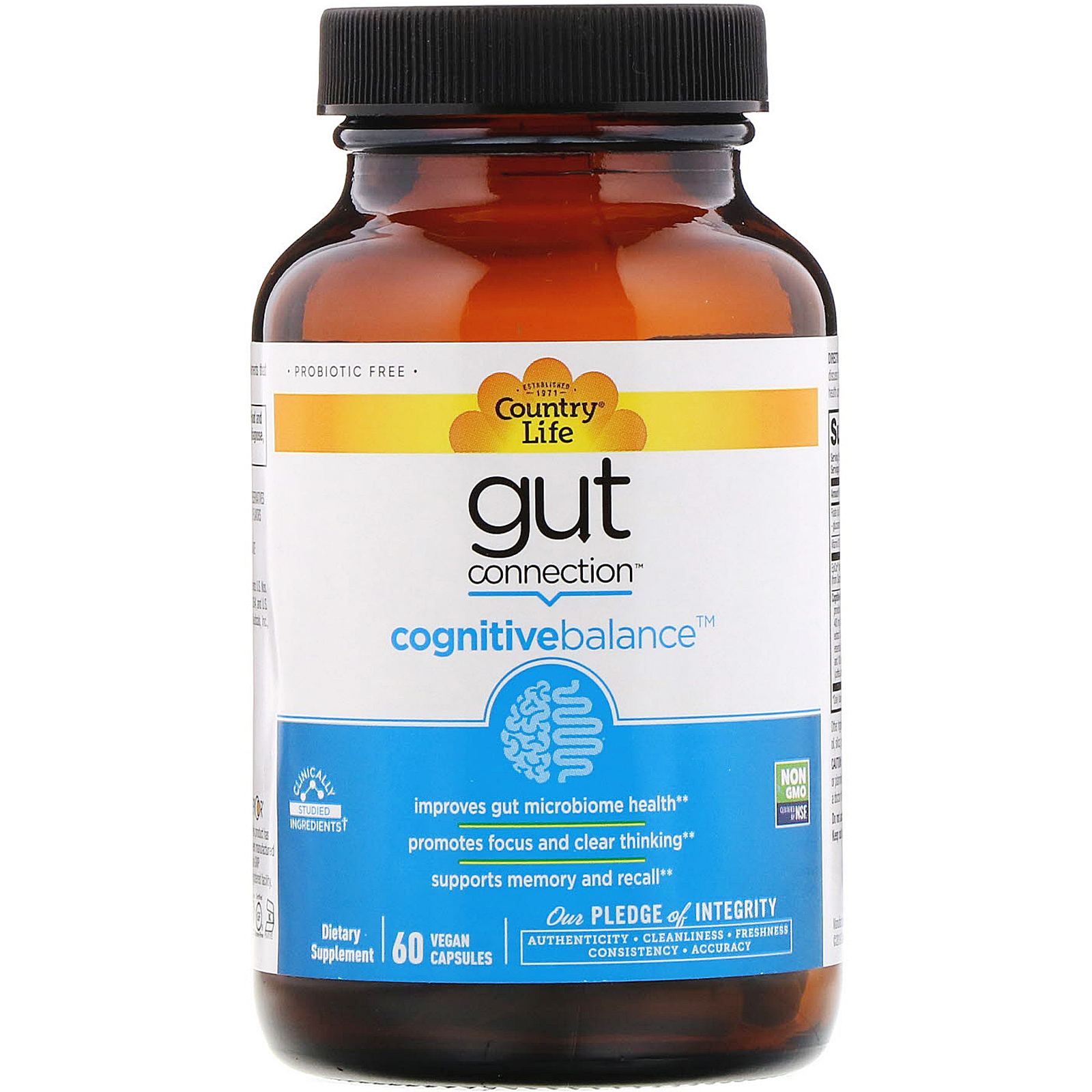 Comprar Country Life, Gut Connection, Cognitive Balance, 60 Vegan Capsules - Imagem 3