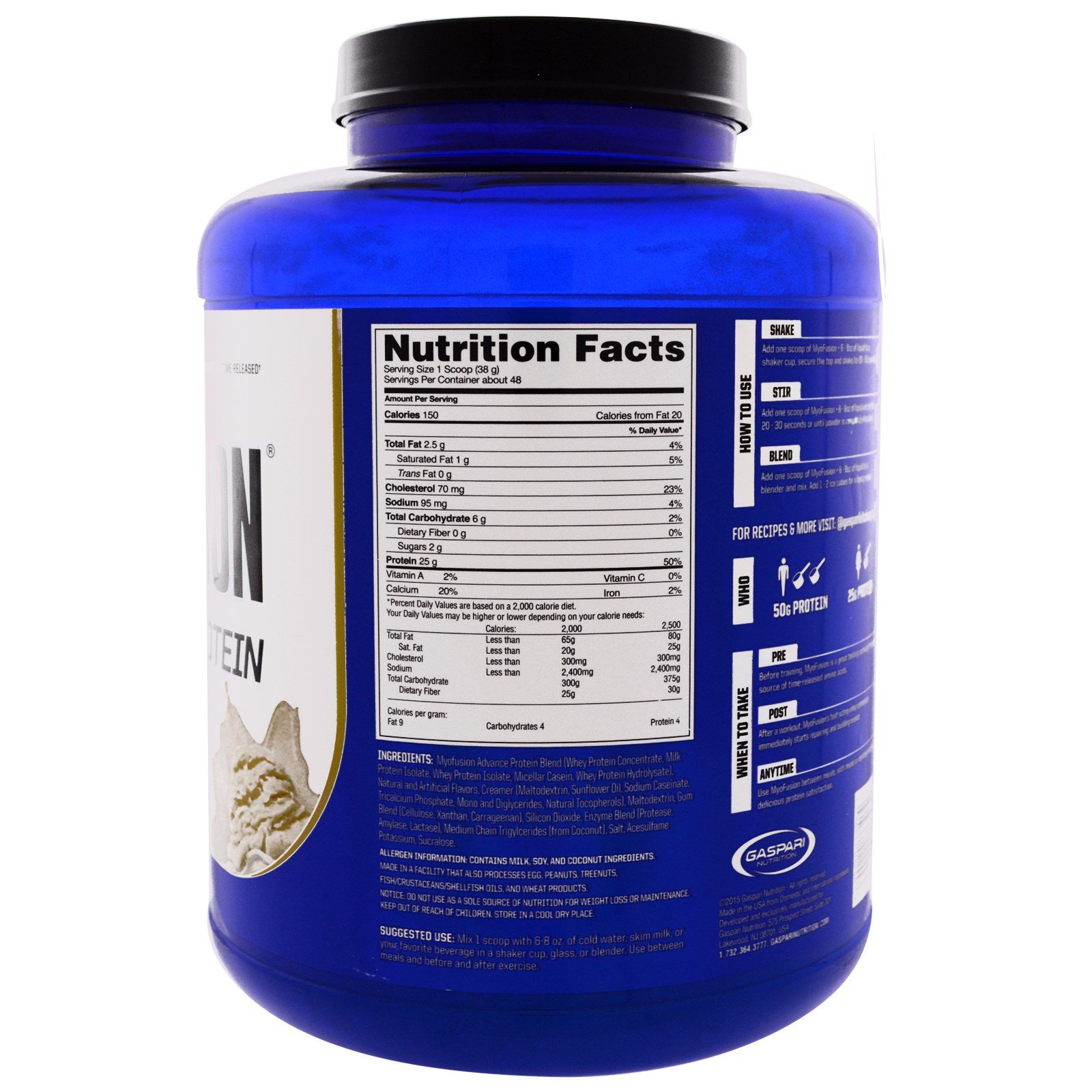 Comprar Gaspari Nutrition, MyoFusion, Proteína Avançada, Sorvete de Baunilha, 4 lbs (1814 g) - Imagem 2