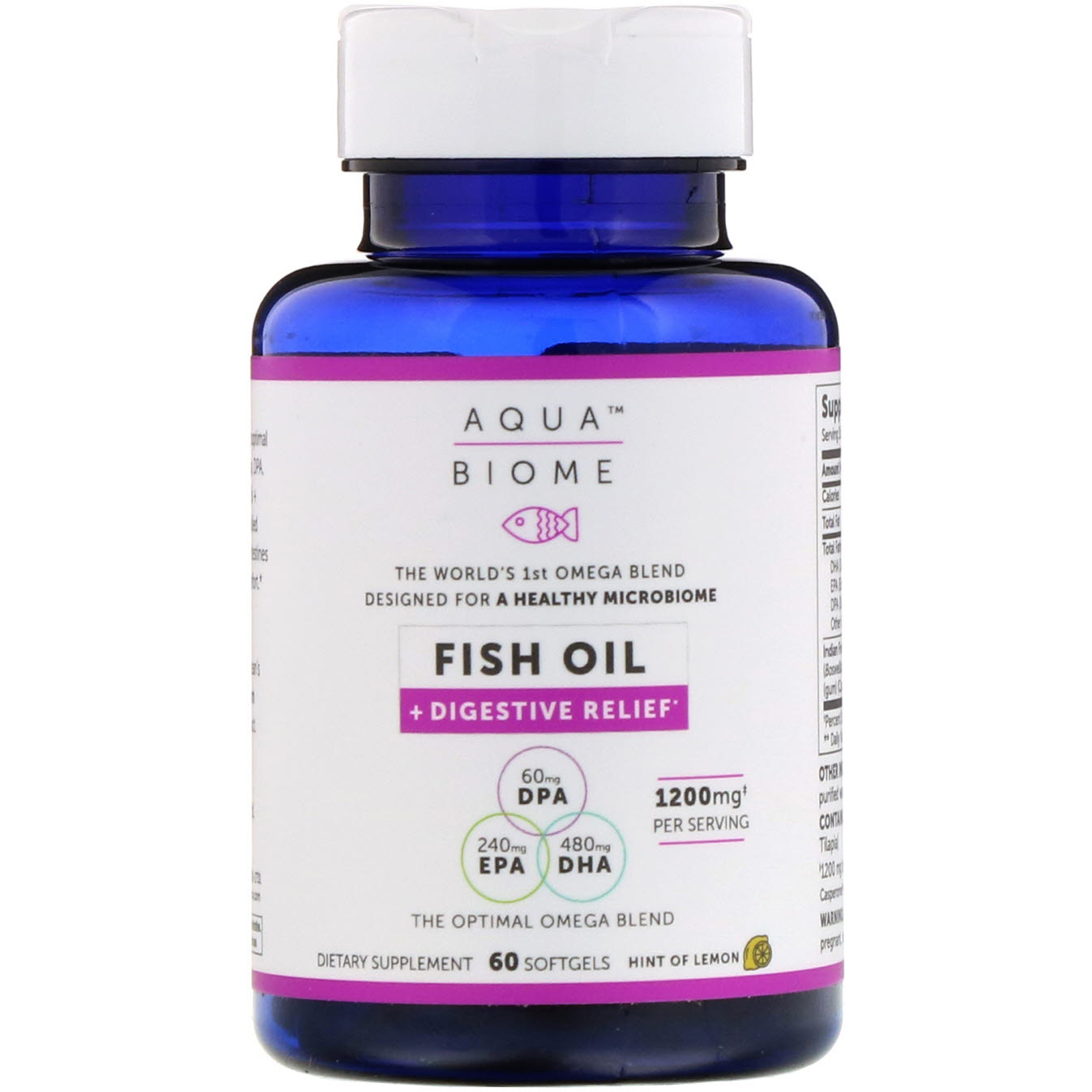 Comprar Enzymedica, Aqua Biome, Fish Oil + Digestive Relief, Lemon Flavor, 1,200 mg, 60 Softgels - Imagem 3