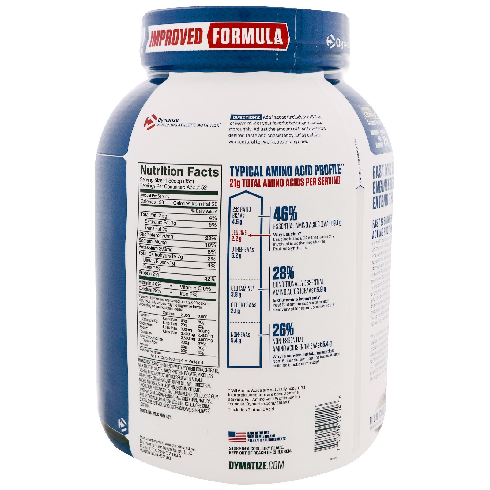 Comprar Dymatize Nutrition, Elite XT, Pó de Proteína, Chocolate Rico, 4 lbs. (1,8 kg) - Imagem 2