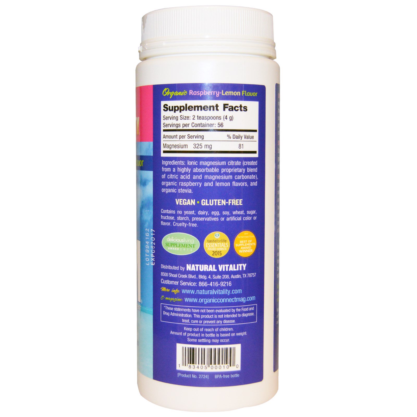 Comprar Natural Vitality, Natural Calm, Sabor de Framboesa-Limão Orgânico, 8 oz (226 g) - Imagem 2