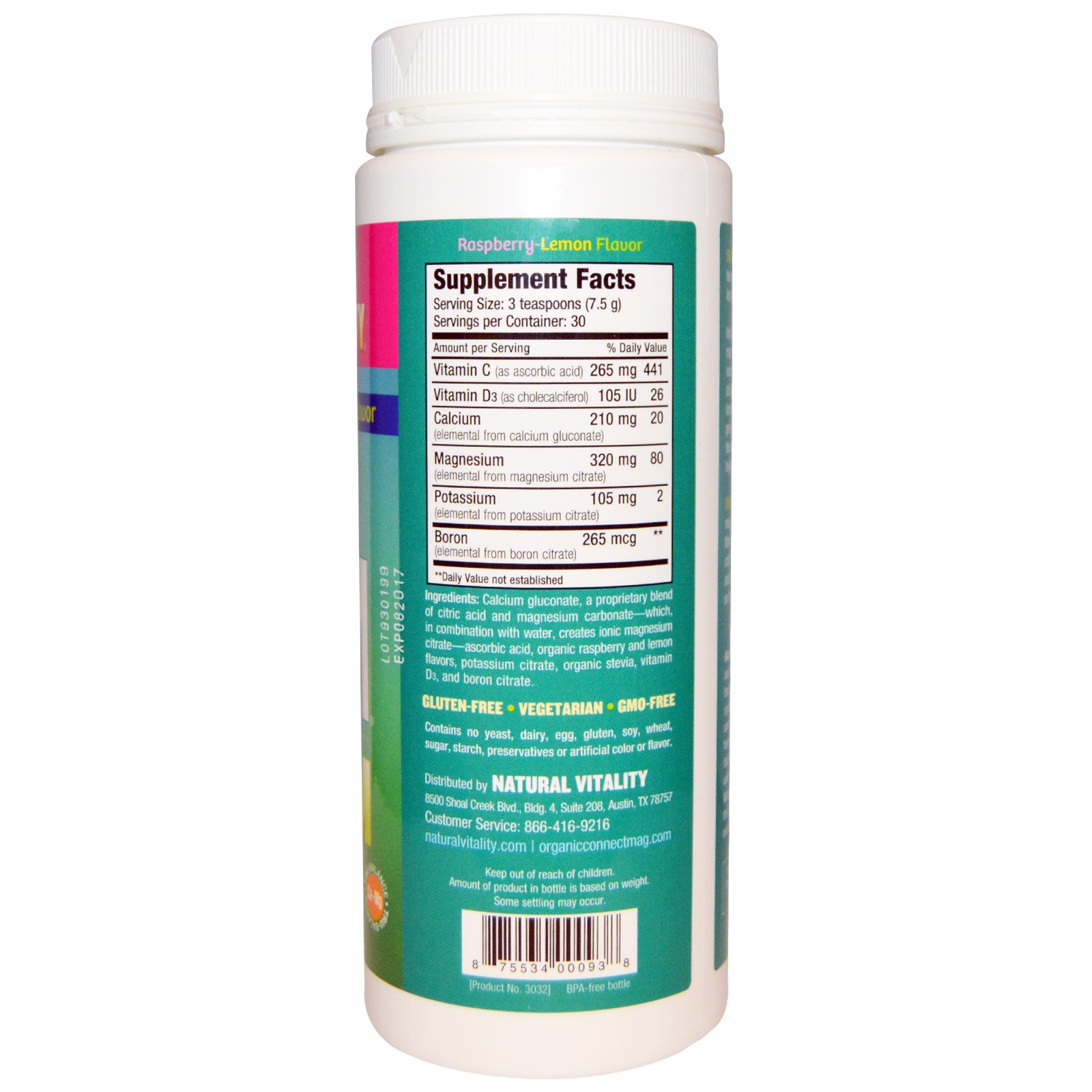 Comprar Natural Vitality, Natural Calm mais Cálcio, Sabor Framboesa e Limão, 8 oz (226 g) - Imagem 2