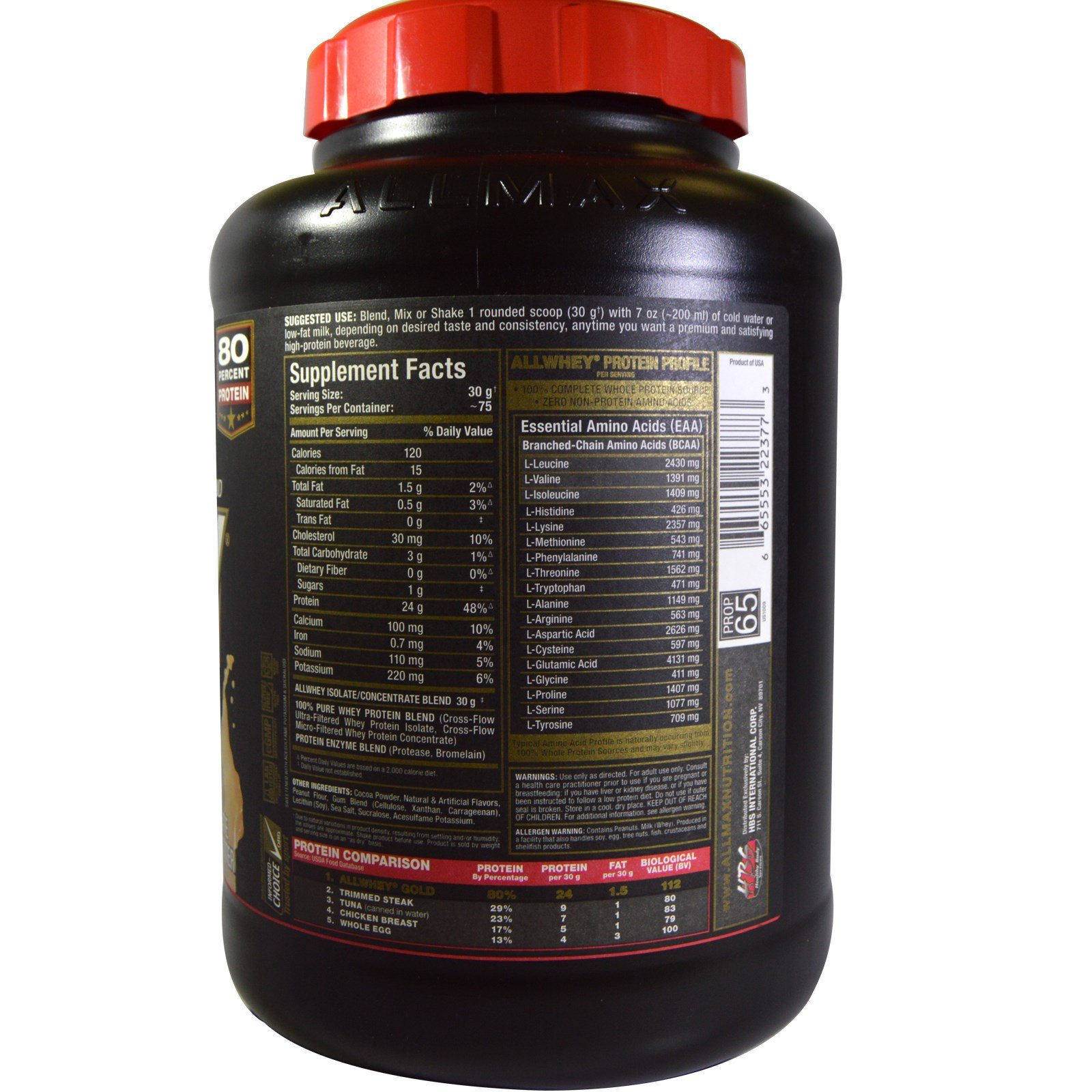 Comprar ALLMAX Nutrition, AllWhey Gold, 100% Proteína de Soro de Leite + Isolado Proteico de Soro Premium, Manteiga de Amendoim Achocolatada, 5 lbs. (2,27 kg) - Imagem 2