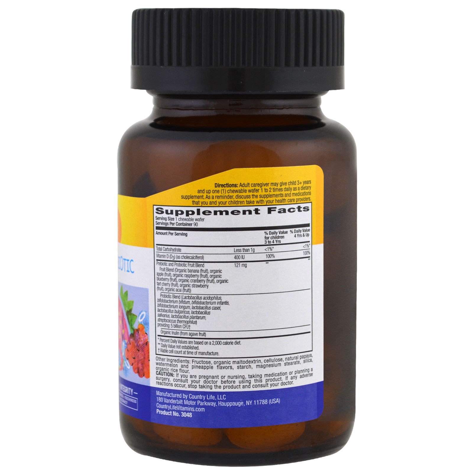 Comprar Country Life, Kids Care Probiotic, Berry Flavor, 5 Billion CFU, 90 Chewable Wafers - Imagem 2