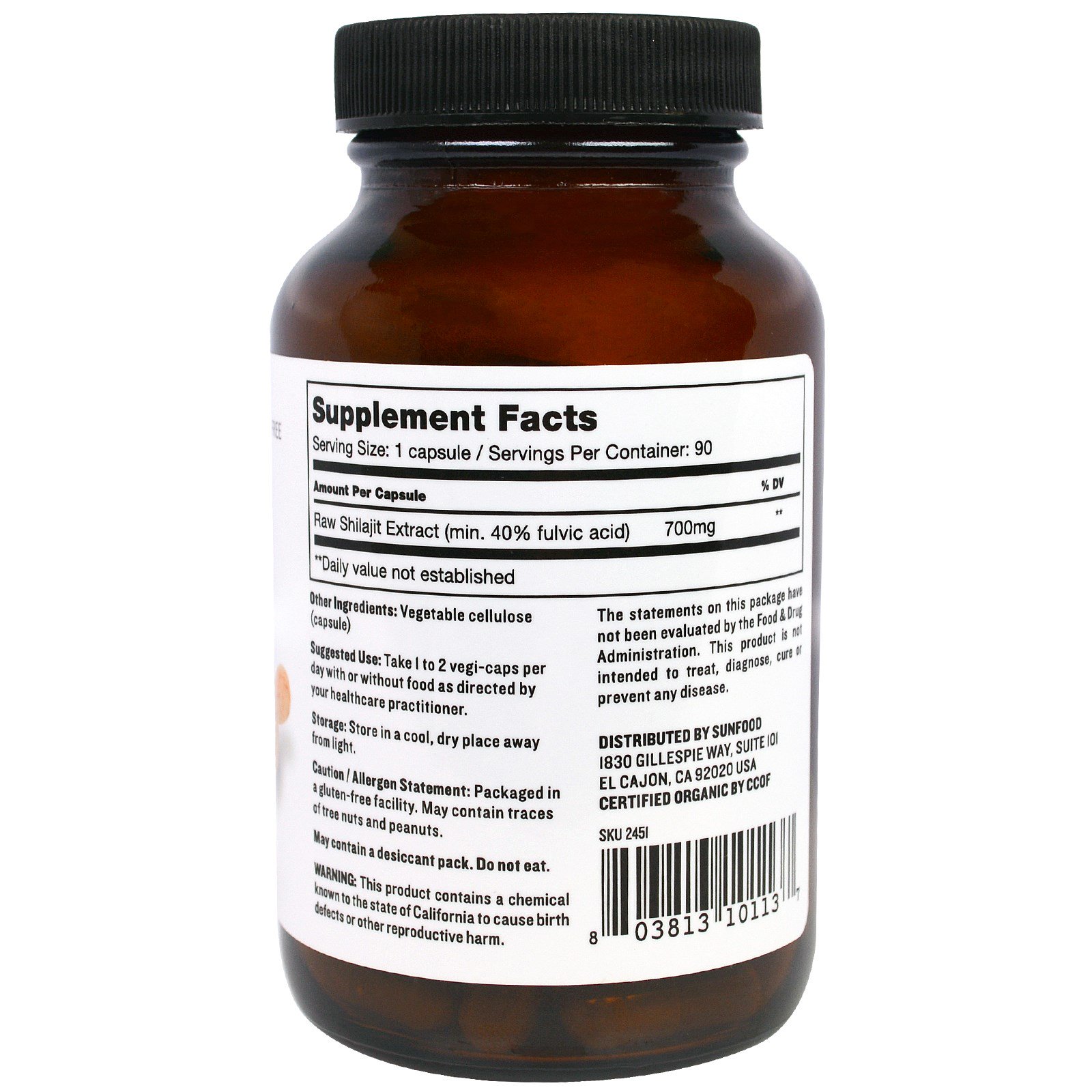 Comprar Sunfood, Cápsulas de Shilajit Cru, 700 mg, 90 Cápsulas - Imagem 2