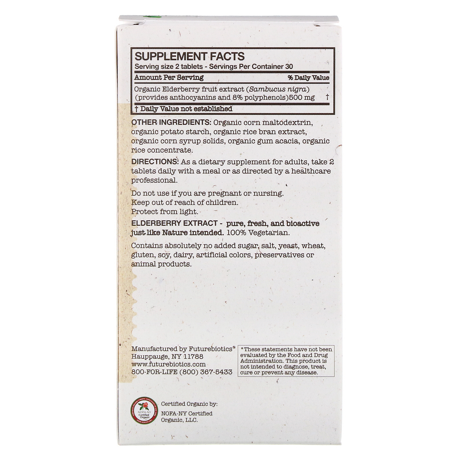 Comprar FutureBiotics, Extrato de Sabugueiro, 500 mg, 60 Cápsulas Vegetais Orgânicas - Imagem 2