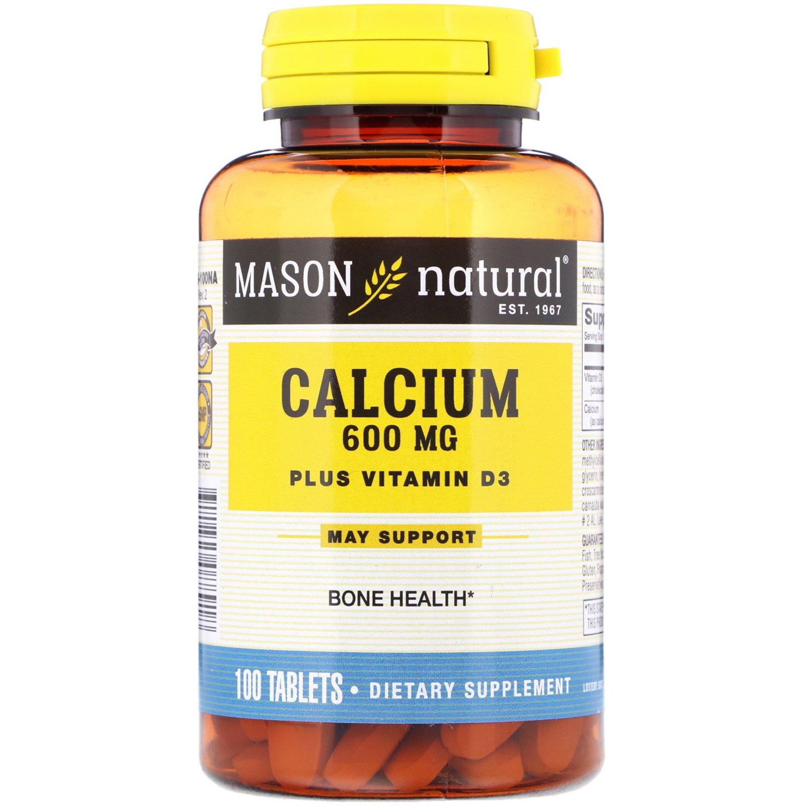 Comprar Mason Natural, Calcium Plus Vitamin D3, 600 mg, 100 Tablets