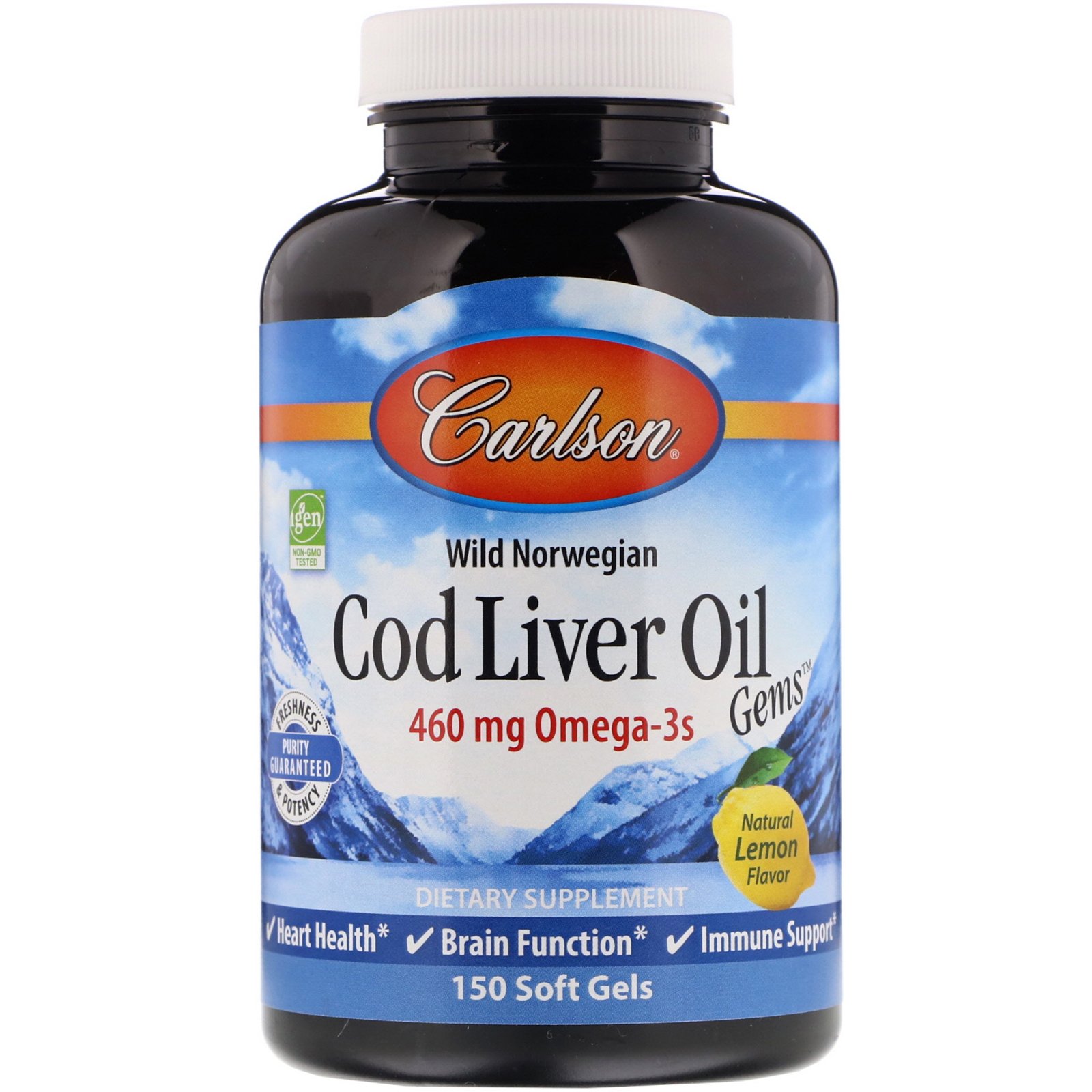 Comprar Carlson Labs, Wild Norwegian, Cod Liver Oil Gems, Natural Lemon Flavor, 460 mg, 150 Soft Gels