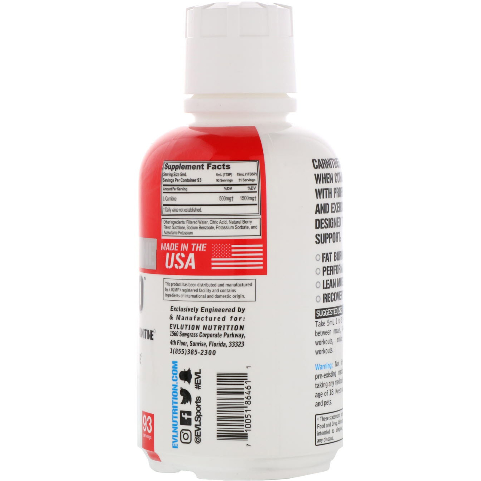 Comprar EVLution Nutrition, Ultra Pure CARNITINE500, Berry, 16 fl oz (465 ml) - Imagem 2