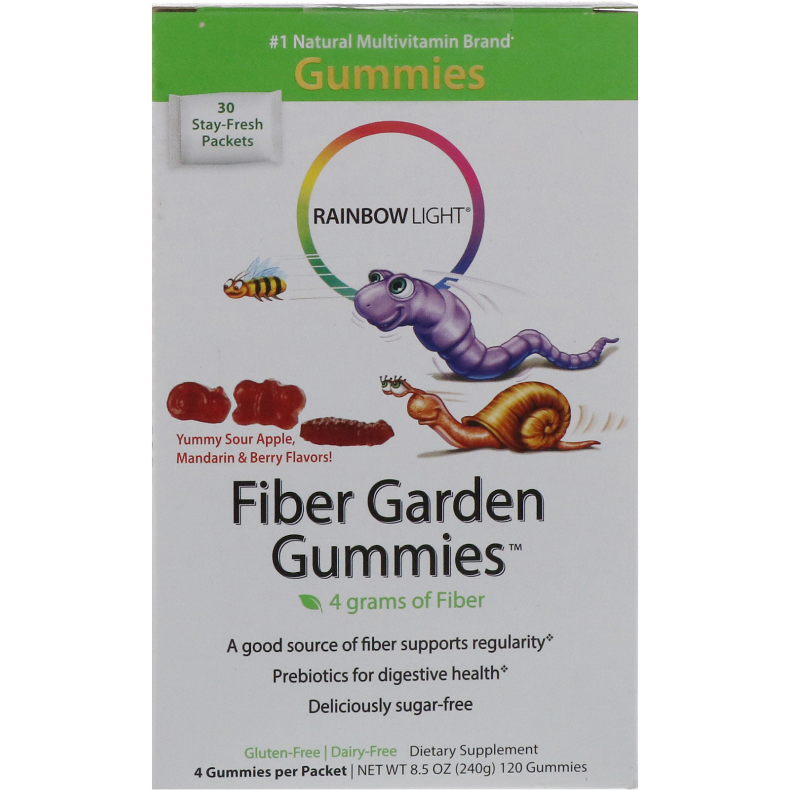 Comprar Rainbow Light, Jujubas Jardim e Fibras, Frutas Silvestres Azedas, Sabores Maçã e Tangerina, 30 Pacotes, 4 Jujubas (8 g) Cada