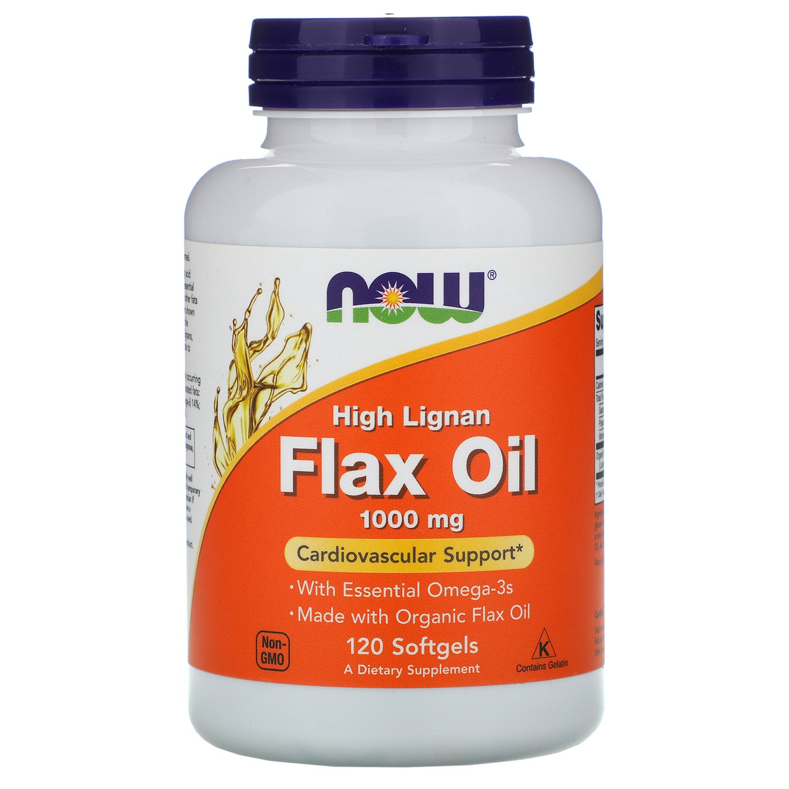 Comprar Now Foods, Óleo de Linhaça com alto nível de lignana, Orgânico Certificado, 1000 mg, 120 cápsulas gelatinosas