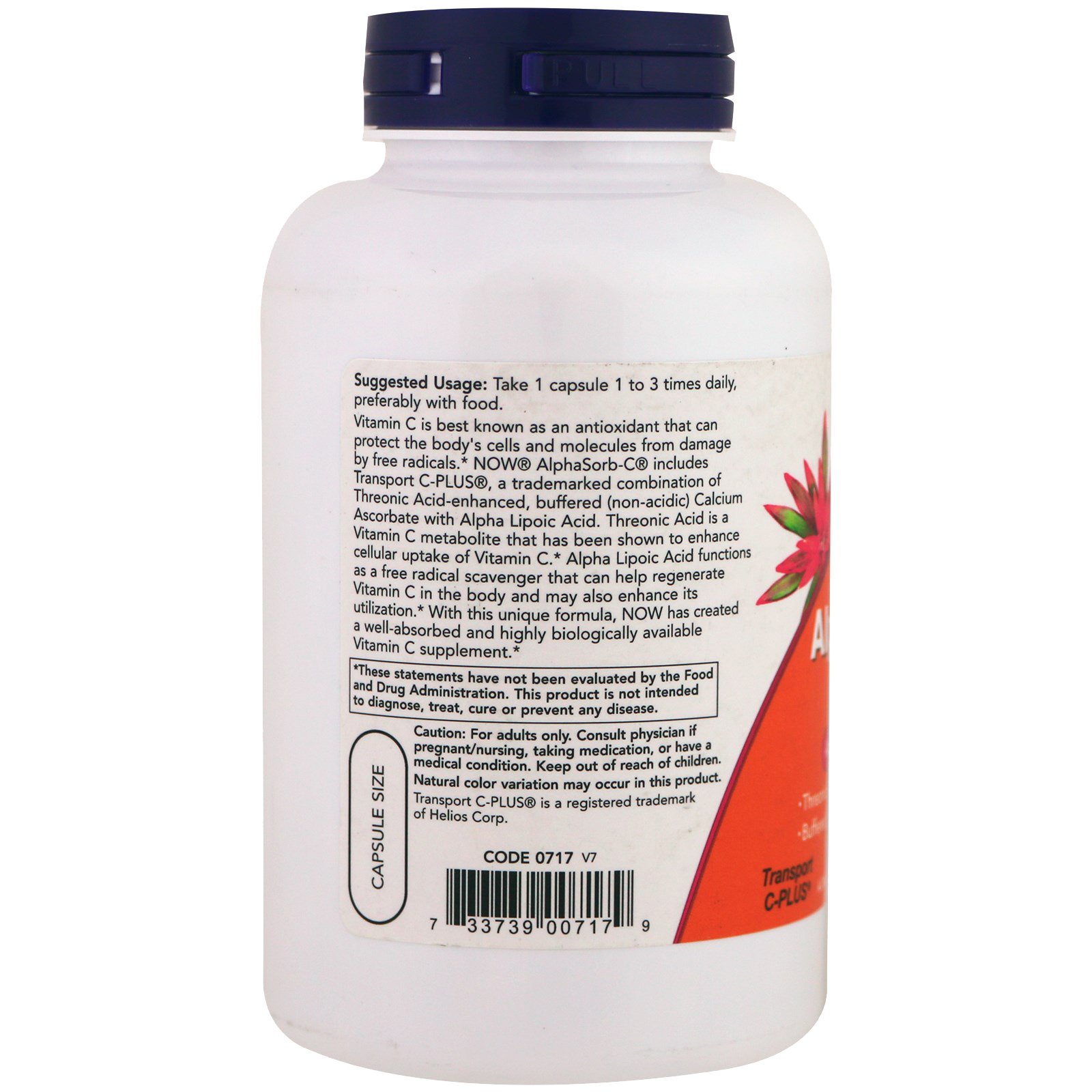 Comprar Now Foods, AlphaSorb-C 500, 180 Veg Capsules - Imagem 3