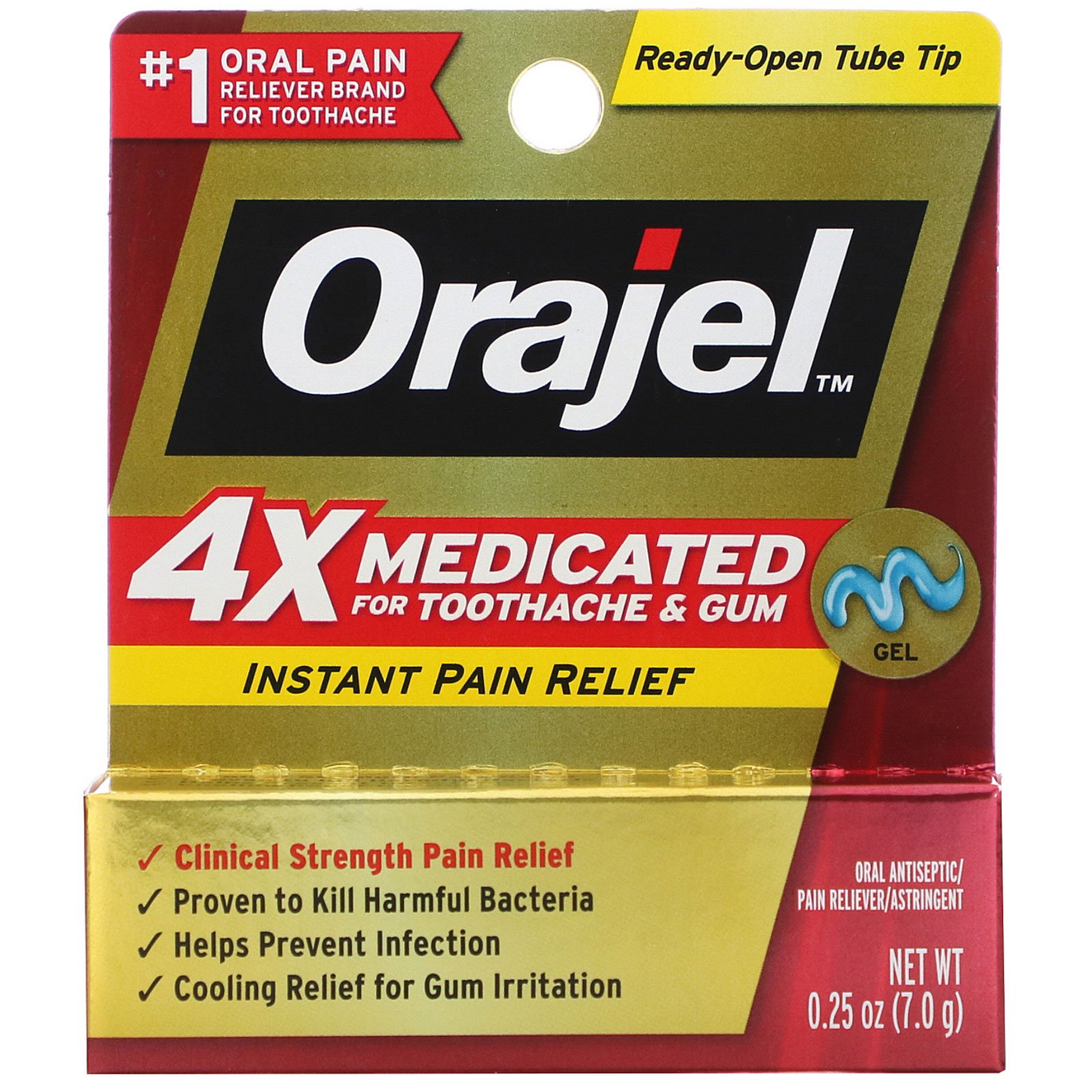 Comprar Orajel, 4X Medicated for Toothache & Gum, Instant Pain Relief Gel, 0.25 oz (7.0 g)