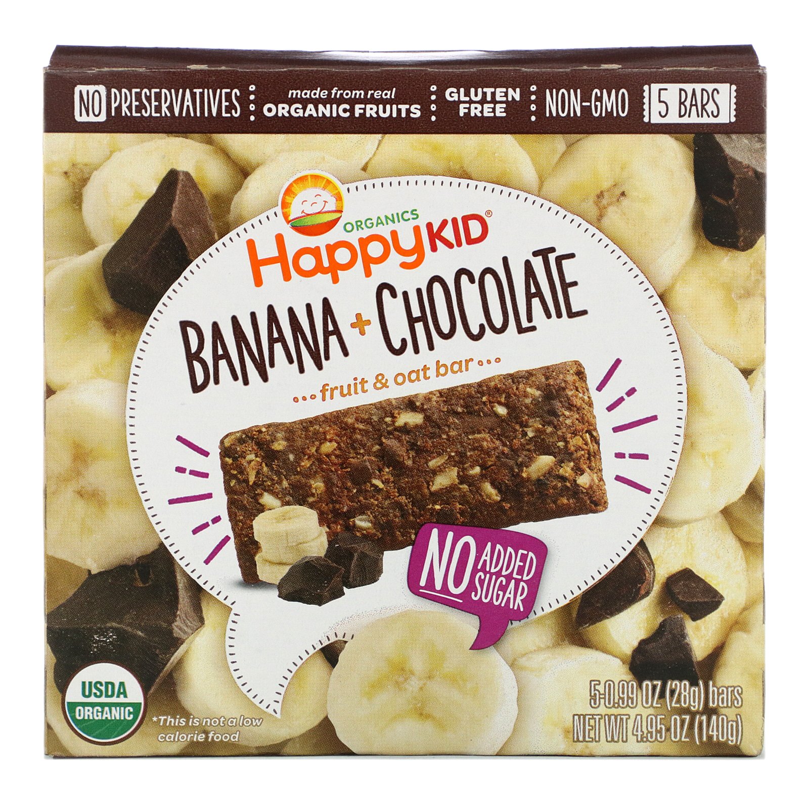 Comprar Happy Family Organics, Happy Kid, Banana + Chocolate, Barra de Fruta e Aveia 5 Barras, 28 g Cada