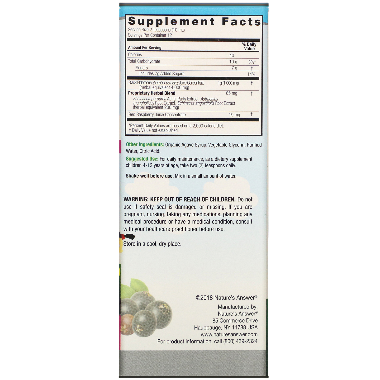 Comprar Nature's Answer, Sambucus Kid's Formula, 4,000 mg, 4 fl oz (120 ml) - Imagem 2