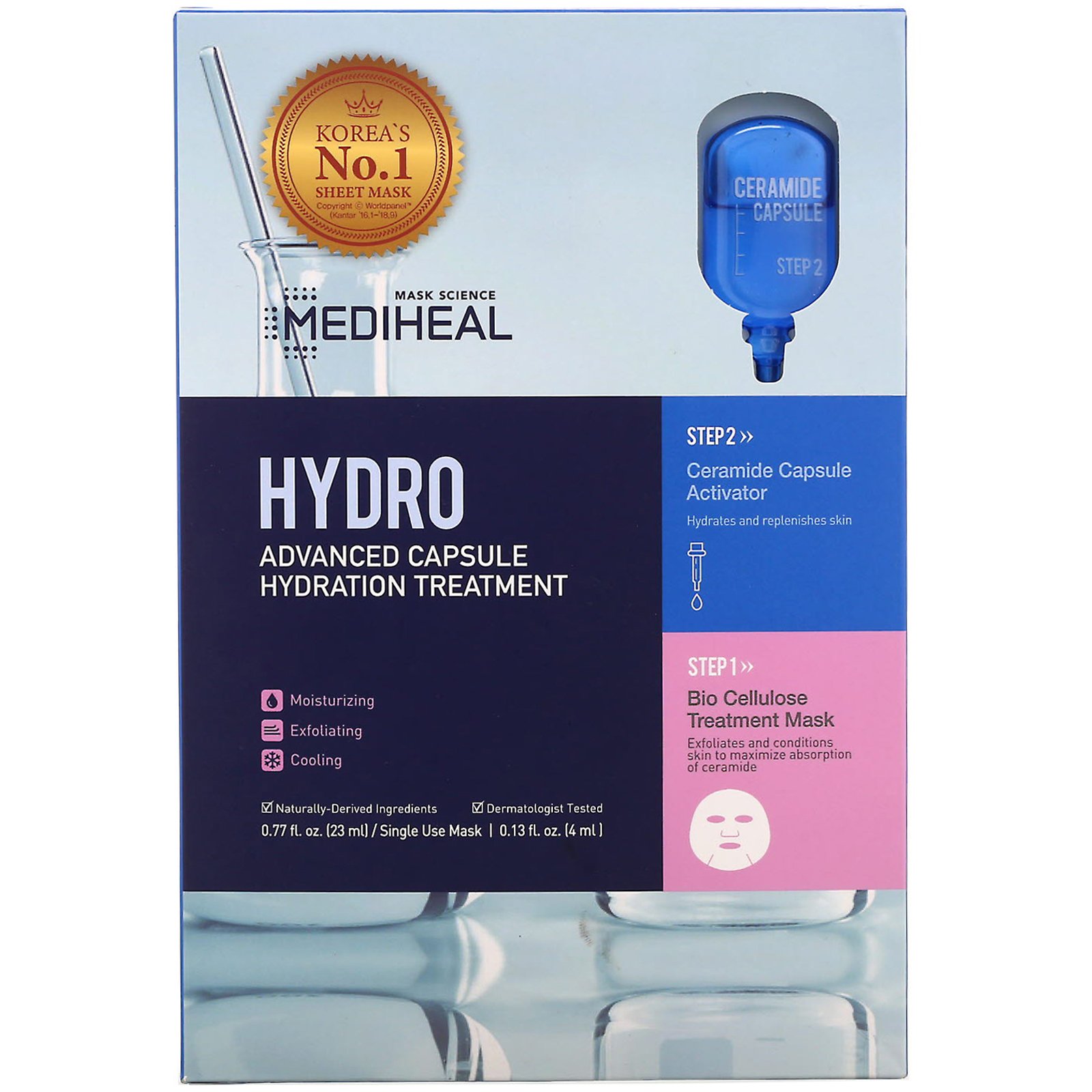 Comprar Mediheal, Hydro, Máscara de tratamento avançada com cápsula de hidratação, 5 máscaras, 23 ml cada - Imagem 2