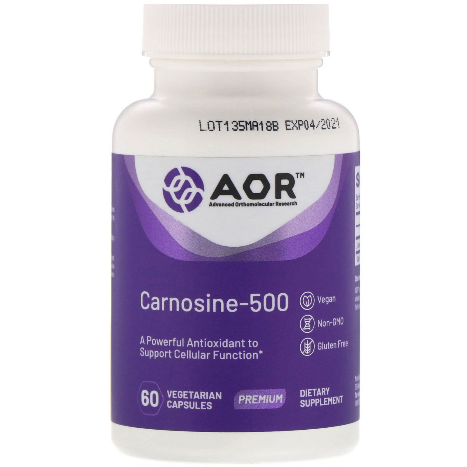Comprar Advanced Orthomolecular Research AOR, Carnosine-500, 60 Cápsulas Vegetarianas