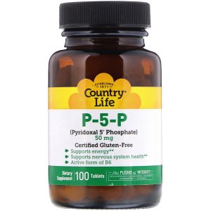 Comprar Country Life, P-5-P (Piridoxal 5' Fosfato), 50 mg, 100 Comprimidos