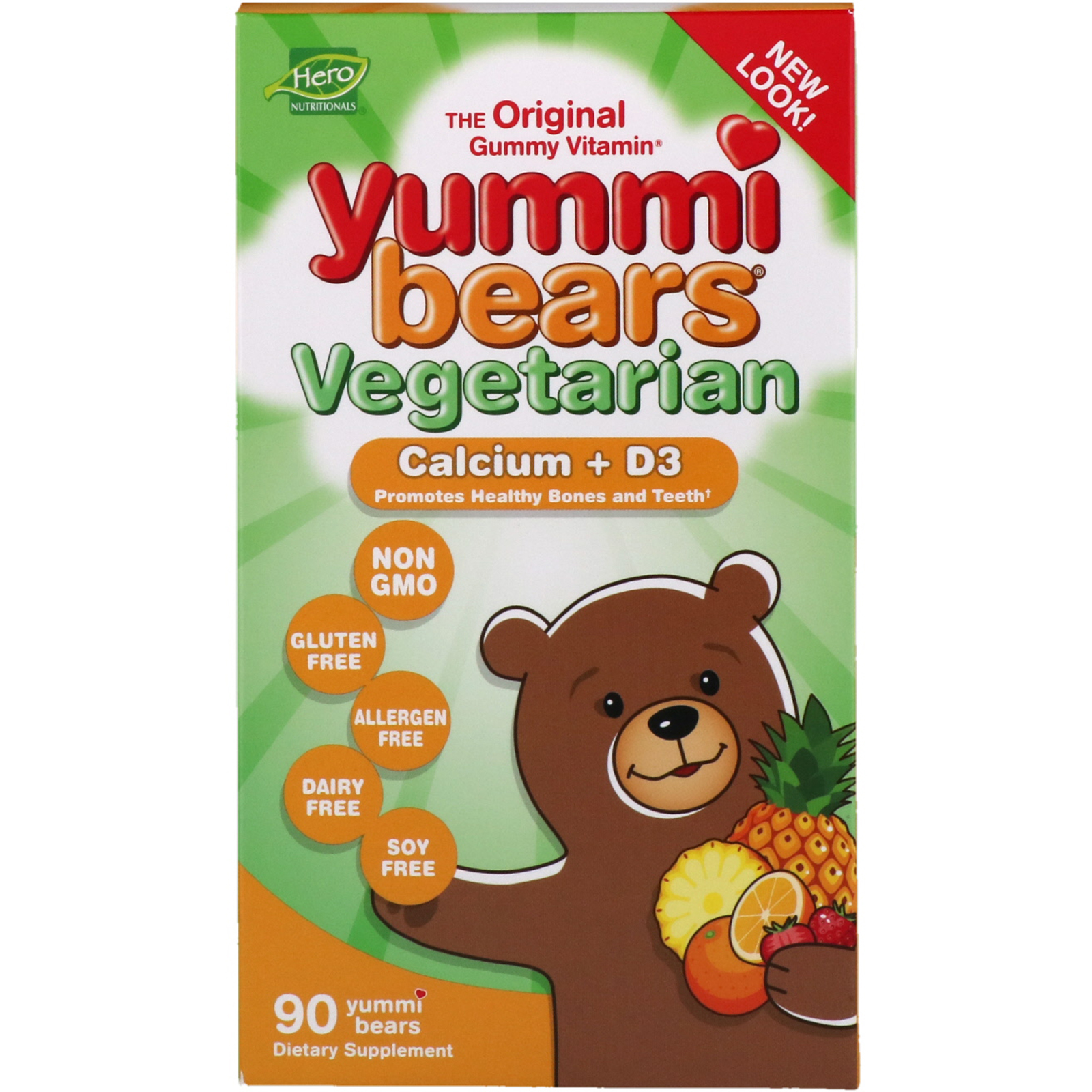 Comprar Hero Nutritional Products, Jujubas de Urso Vegetarianas, Cálcio + D3, 90 Jujubas