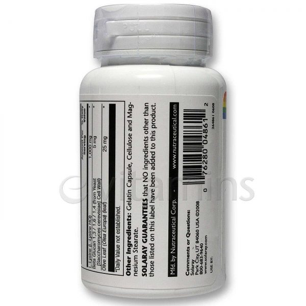 Comprar Solaray, L-Lisina com Beta Glucano - 60 Cápsulas - Imagem 4