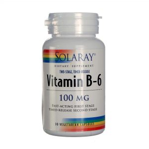 Comprar Solaray Dois Estágios B6 Timed-Release 100 mg 30 Cápsulas Vegetarianas