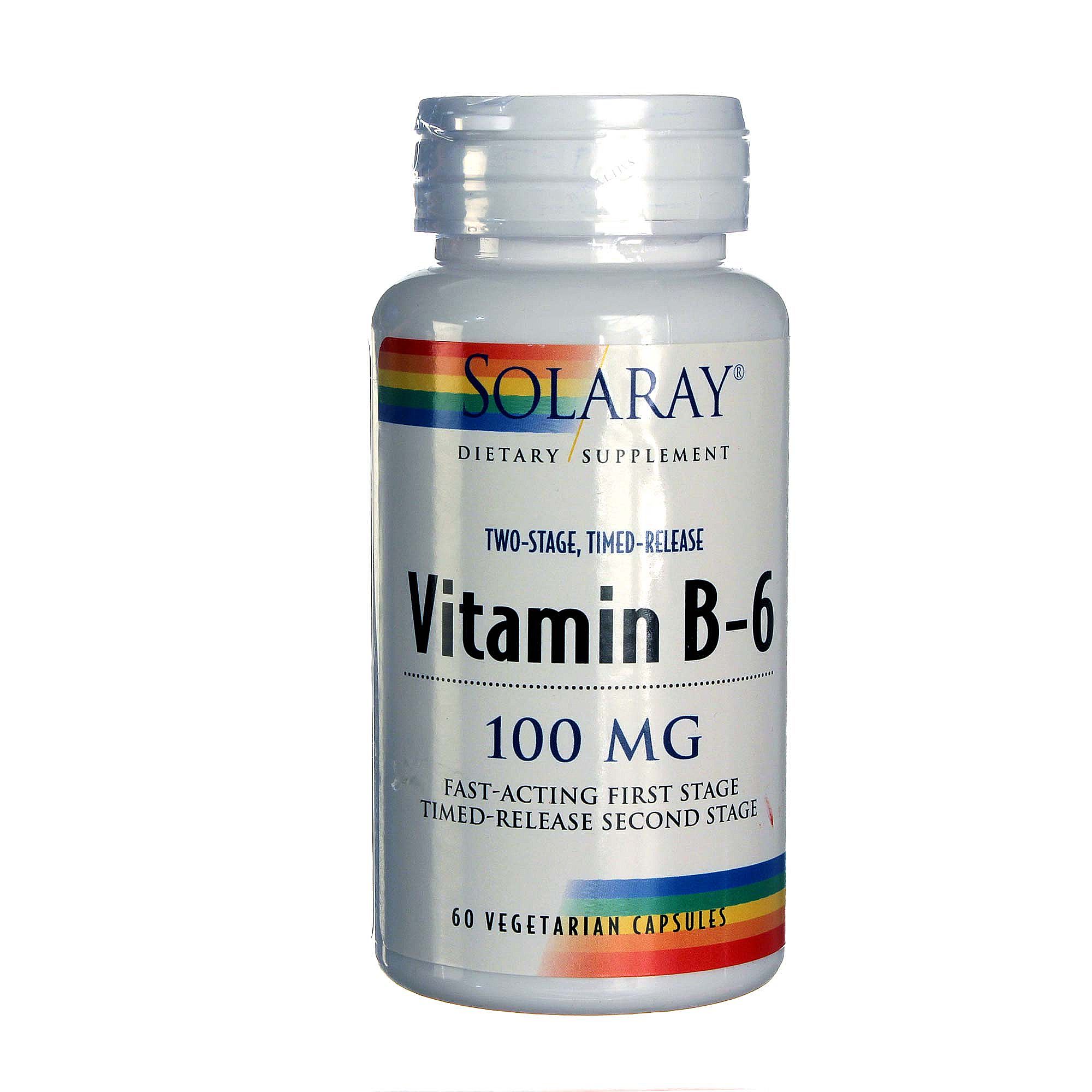 Comprar Solaray Dois Estágios B6 Timed-Release 100 mg 60 Cápsulas Vegetarianas