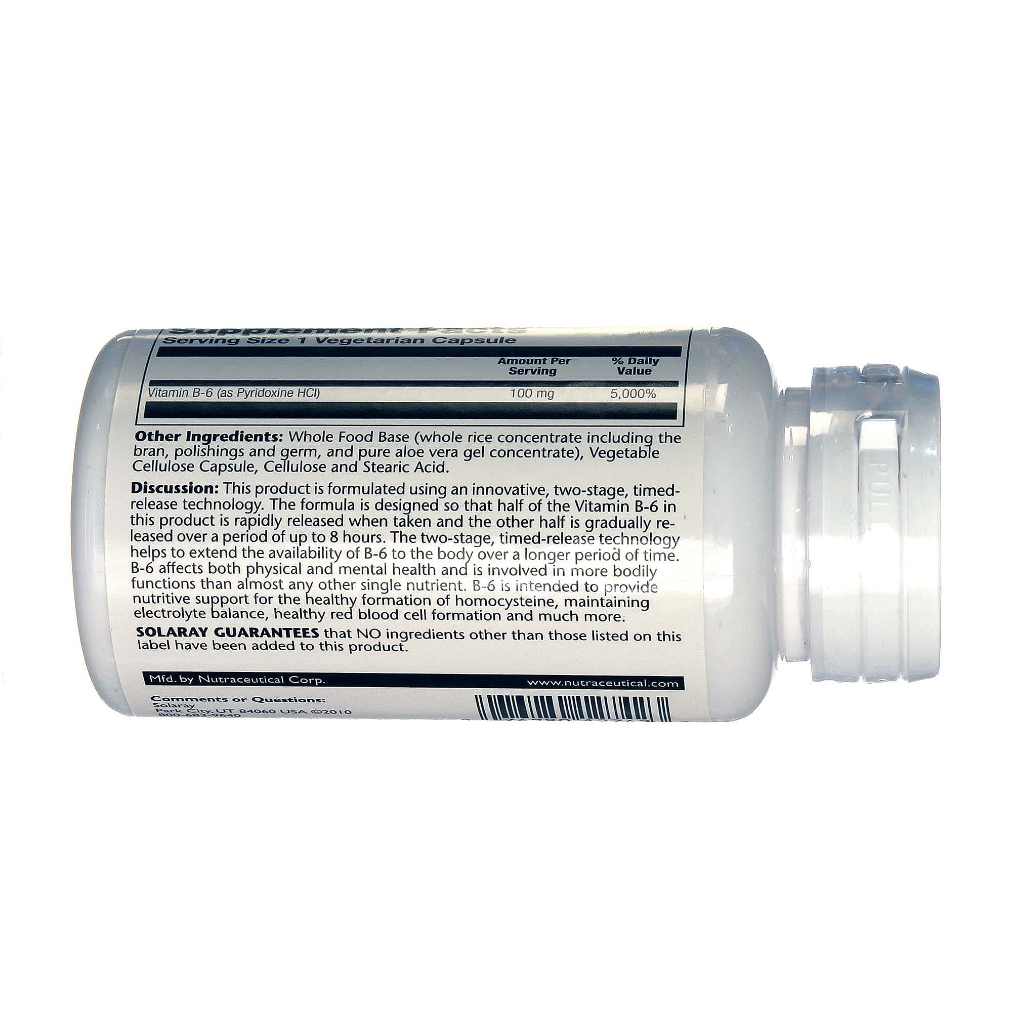 Comprar Solaray Dois Estágios B6 Timed-Release 100 mg 60 Cápsulas Vegetarianas - Imagem 3
