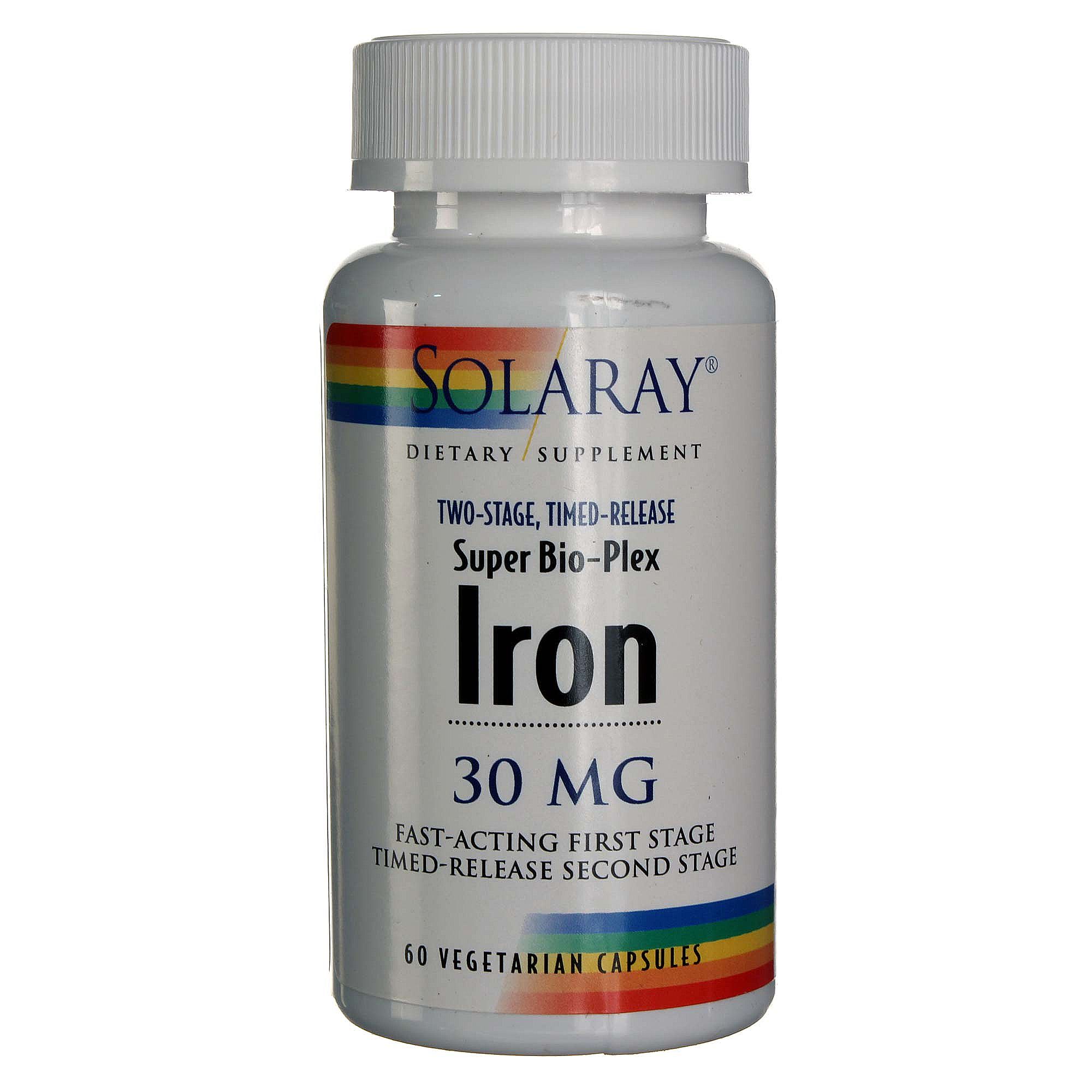 Comprar Solaray Super Bio-Plex 30 mg de ferro, dois estágios, Timed-Release 60 Cápsulas Vegetarianas