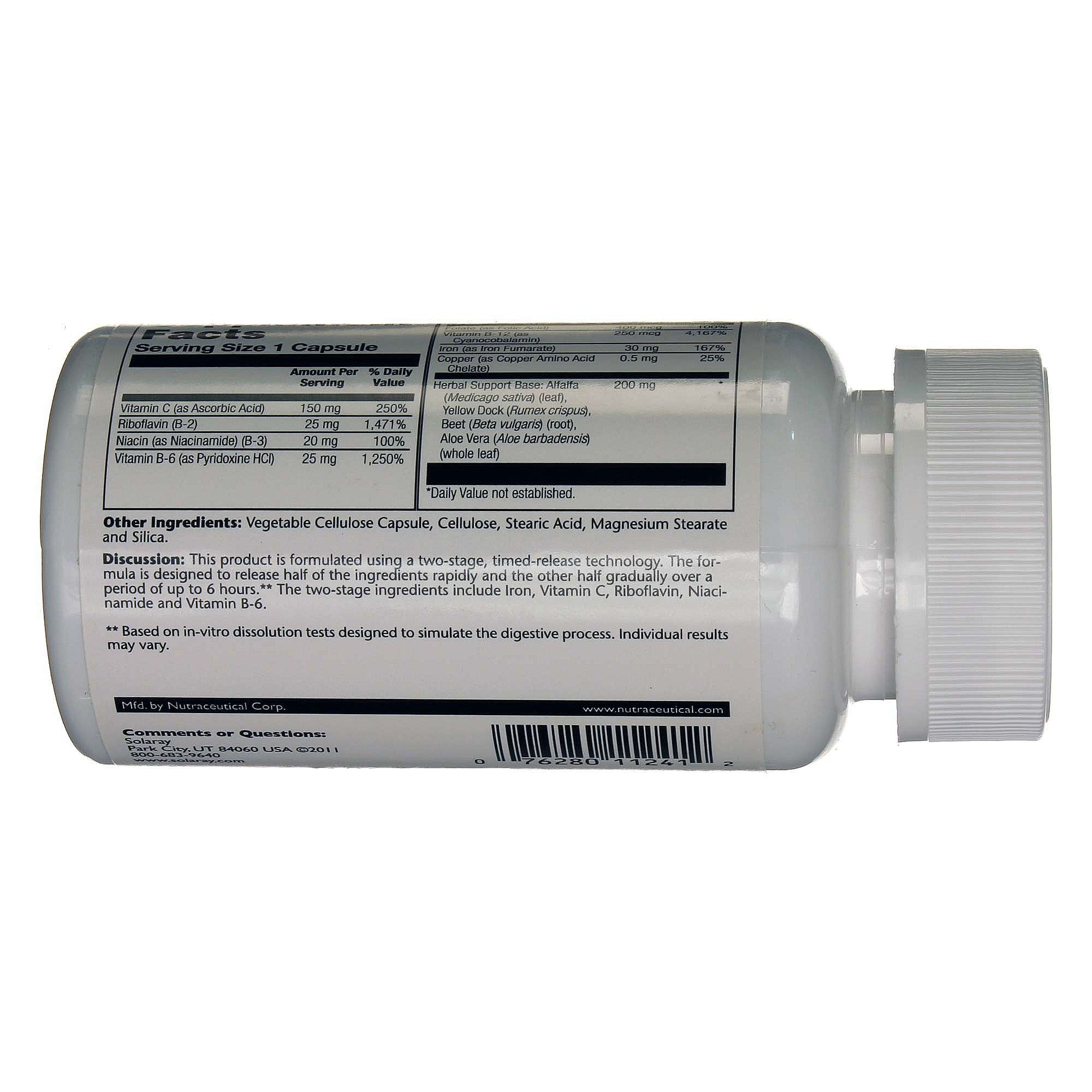 Comprar Solaray Super Bio-Plex 30 mg de ferro, dois estágios, Timed-Release 60 Cápsulas Vegetarianas - Imagem 3