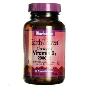 Comprar Bluebonnet Nutrition, Earth Sweet®, Vitamina D3 2.000 UI, Sabor Framboesa - 90 Tabletes
