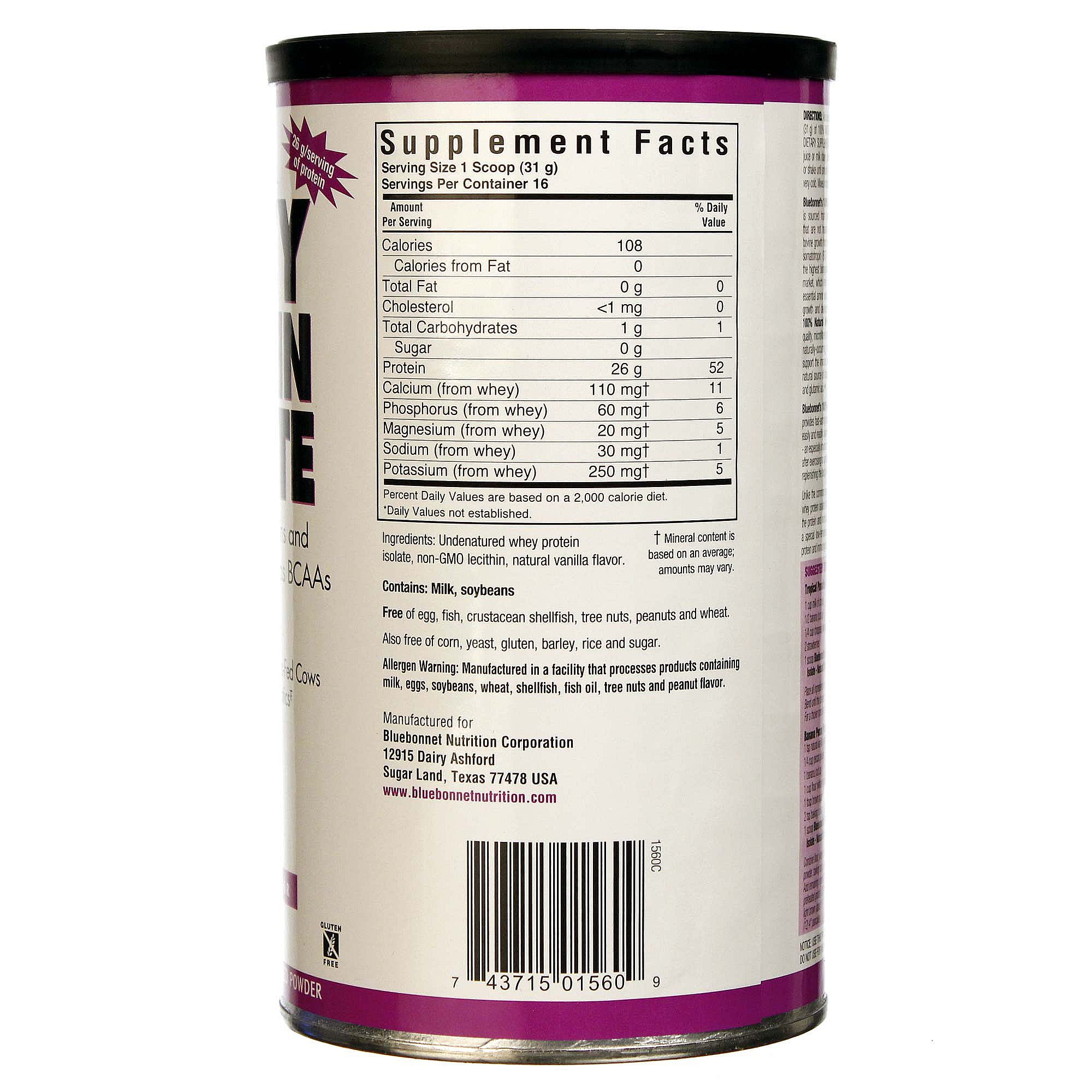 Comprar Bluebonnet Nutrition, Whey Protein Original 100% Natural - 496 g (1.1 lb) - Imagem 2