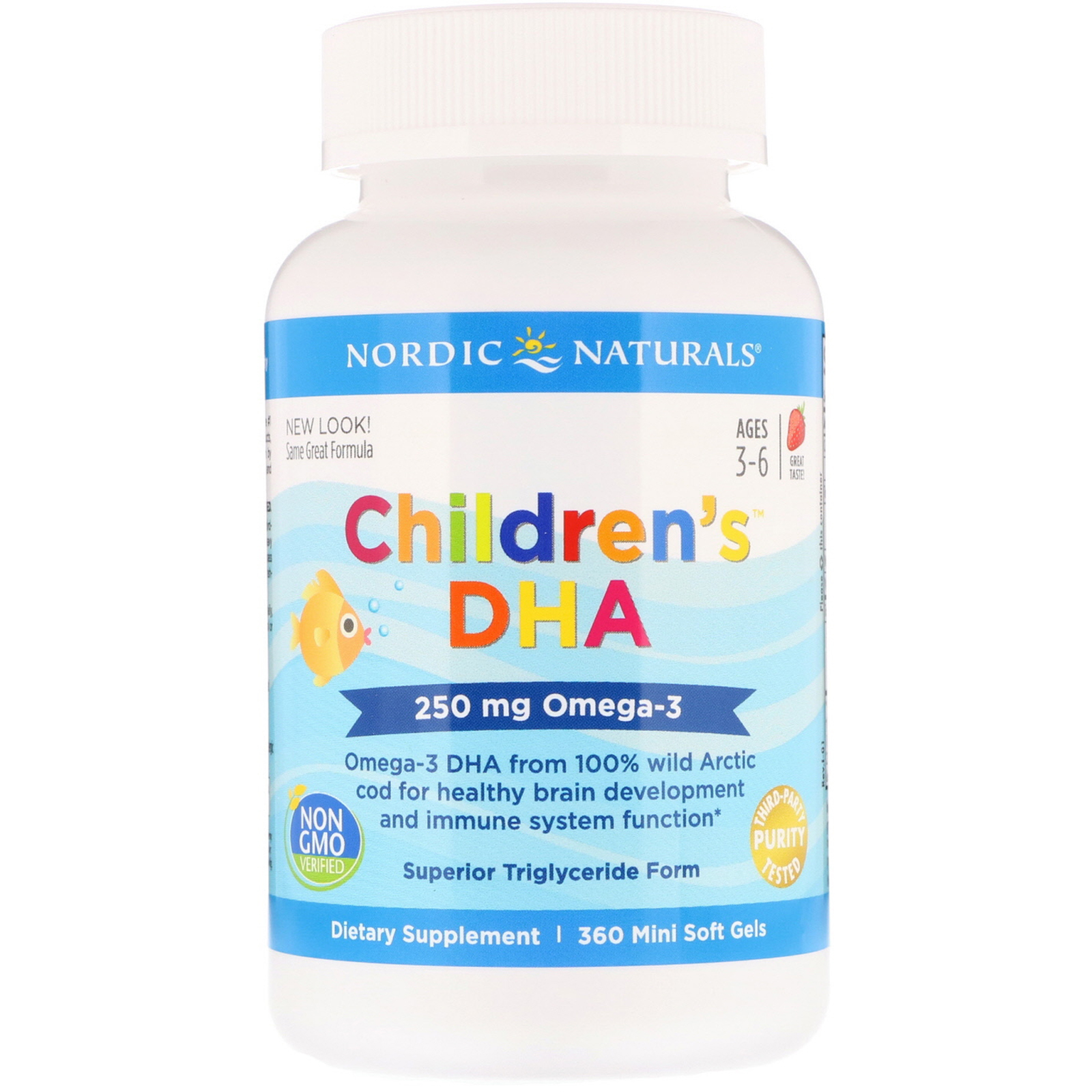 Comprar Nordic Naturals, Children's DHA, Morango, 250 mg, 3 a 6 Anos, 360 Minicápsulas Softgel - Imagem 3