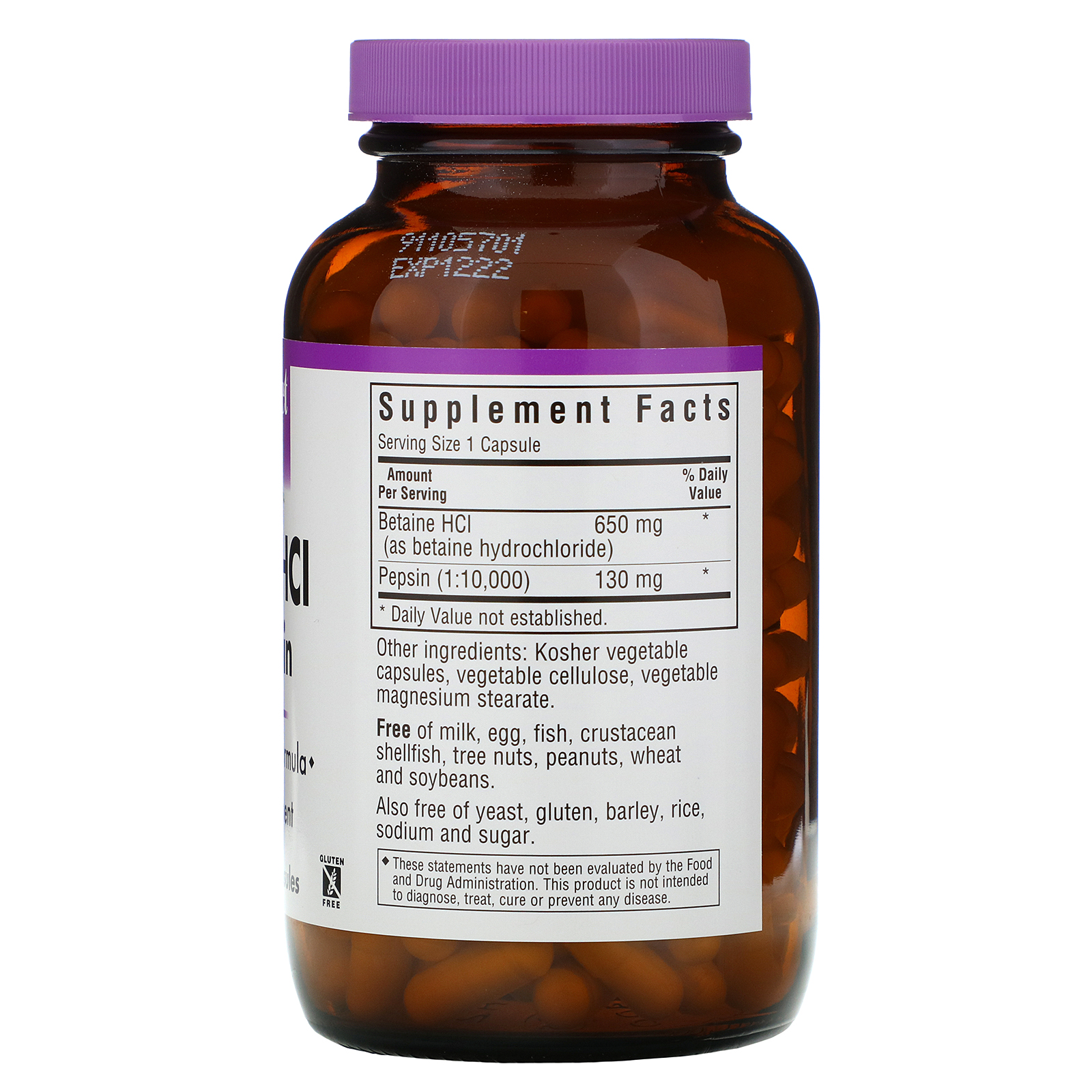 Comprar Bluebonnet Nutrition, Betaína HCl, Plus Pepsina, 180 Cápsulas Vegetais - Imagem 2