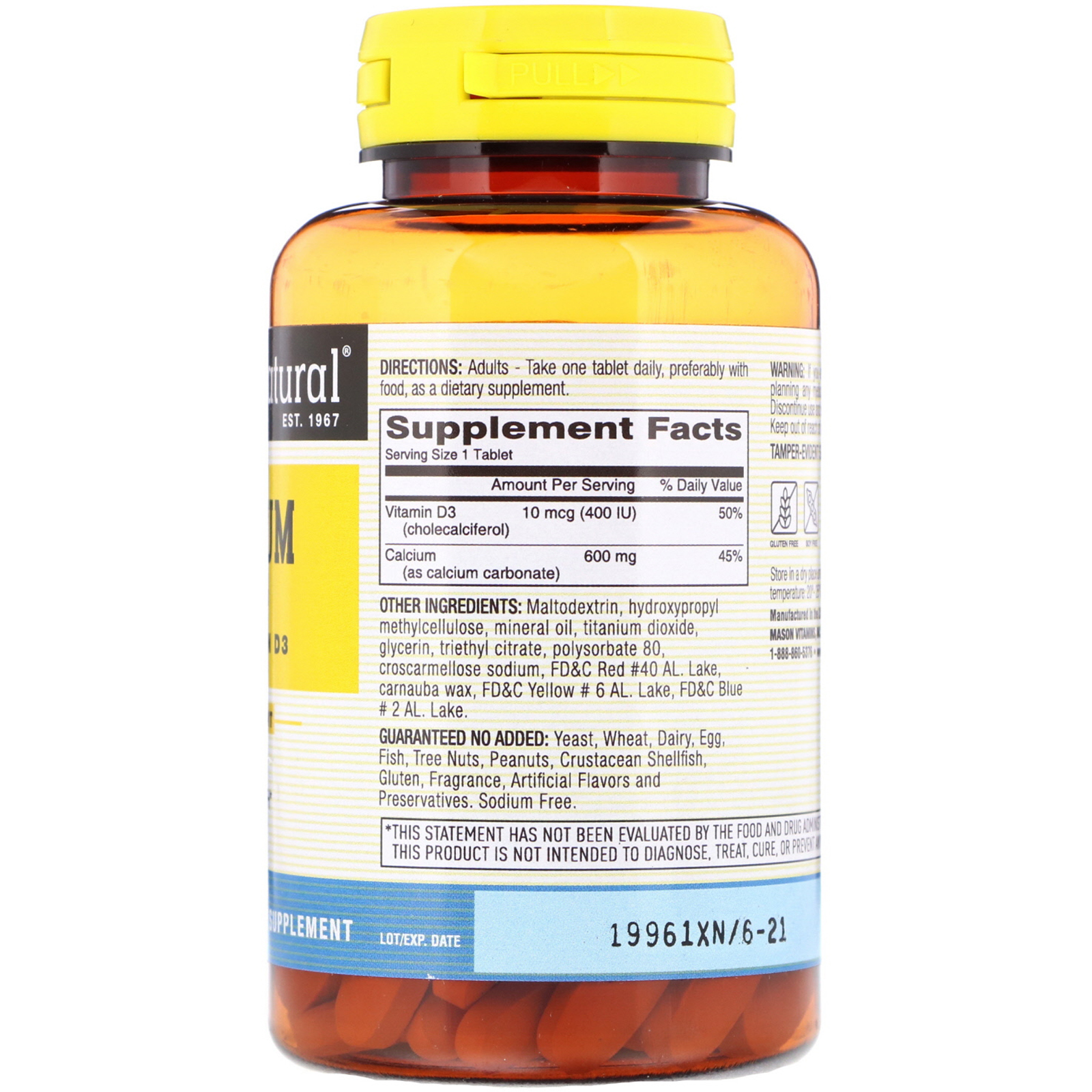 Comprar Mason Natural, Calcium Plus Vitamin D3, 600 mg, 100 Tablets - Imagem 2