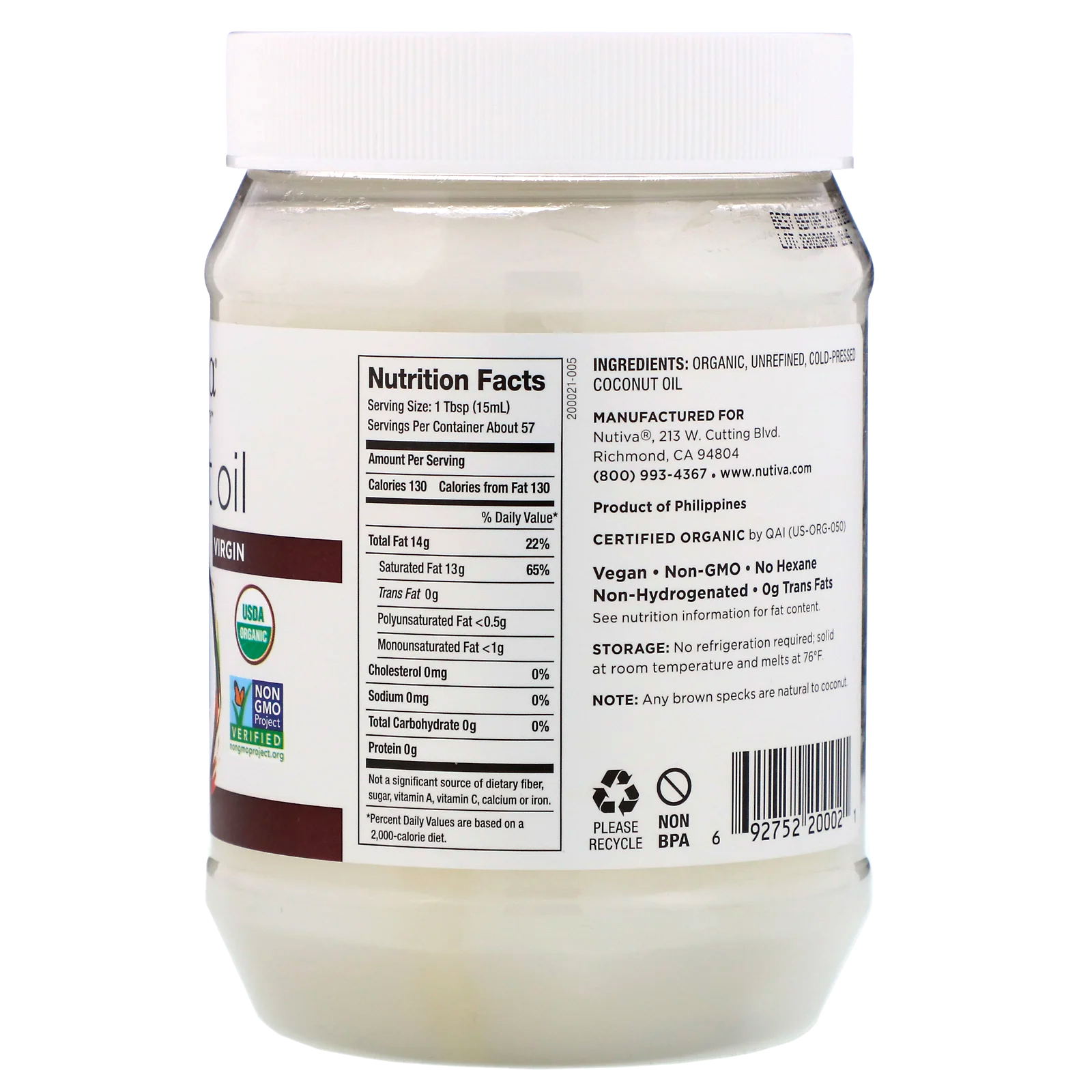 Comprar Nutiva, Óleo de Coco Orgânico, Virgem, 29 fl oz (858 ml) - Imagem 2