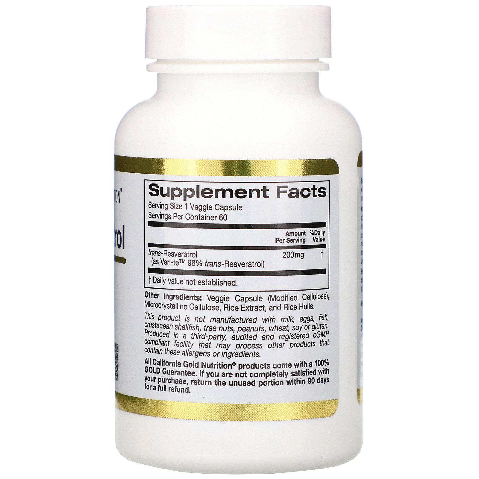 Comprar California Gold Nutrition, Resveratrol, 98% Trans-Resveratrol, 200 mg, 60 Cápsulas Vegetais - Imagem 2