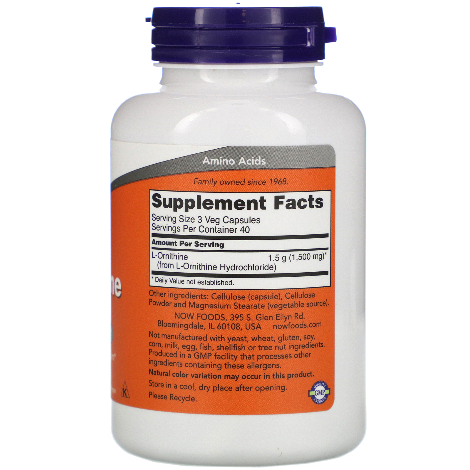 Comprar Now Foods, L-Ornitina, 500 mg, 120 Cápsulas Vegetais - Imagem 2