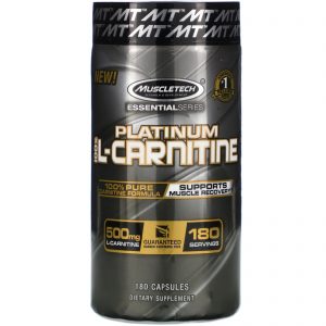 Comprar Muscletech, Essential Series, Platinum 100% L-Carnitine, 500 mg, 180 Capsules
