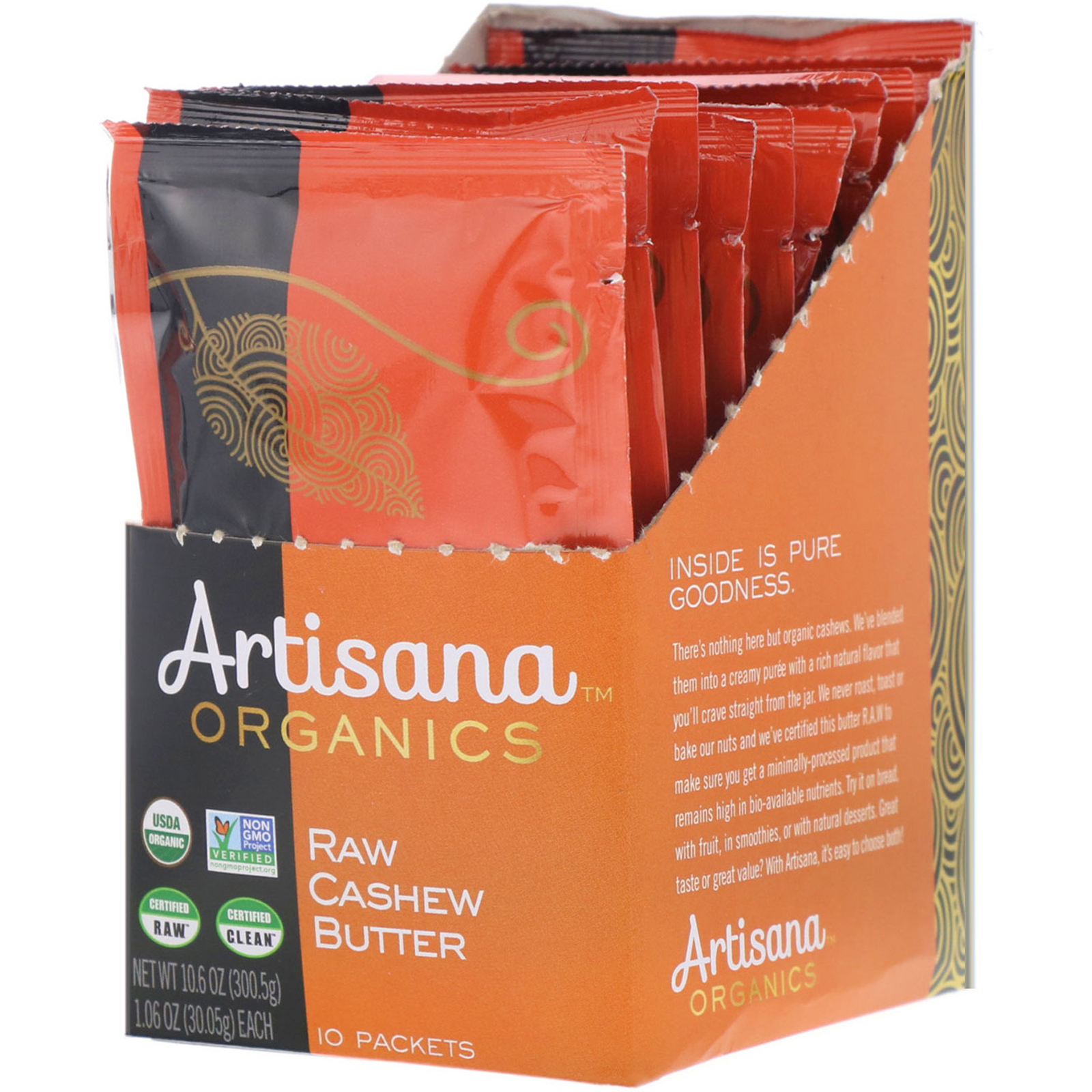 Comprar Artisana, Manteiga Orgânica Pura de Castanha de Caju, 10 Sachês, 1.06 oz (30,05 g) Cada