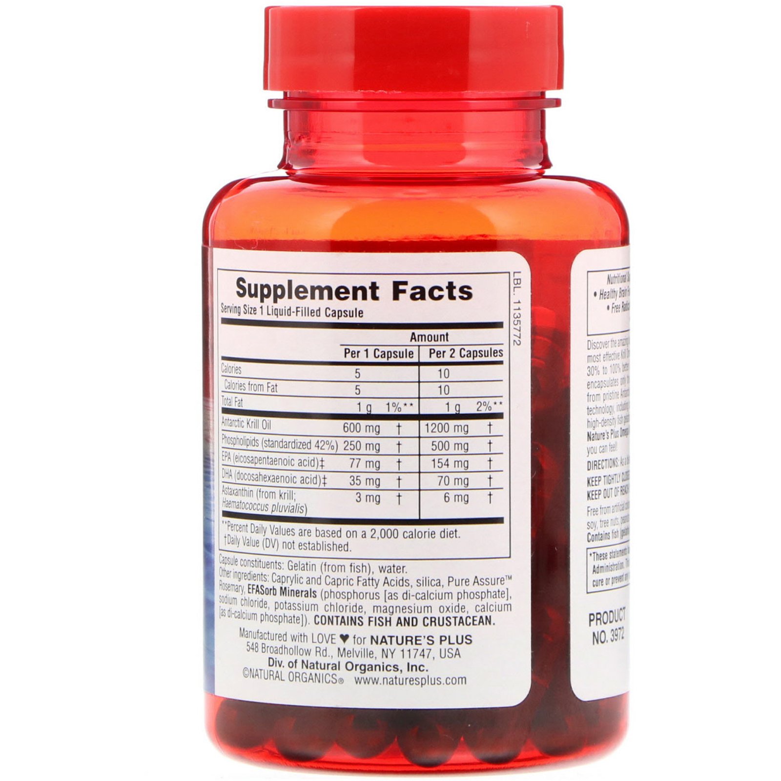 Comprar Nature's Plus, Óleo de Ômega Krill, 600 mg, 60 Cápsulas Líquidas - Imagem 2