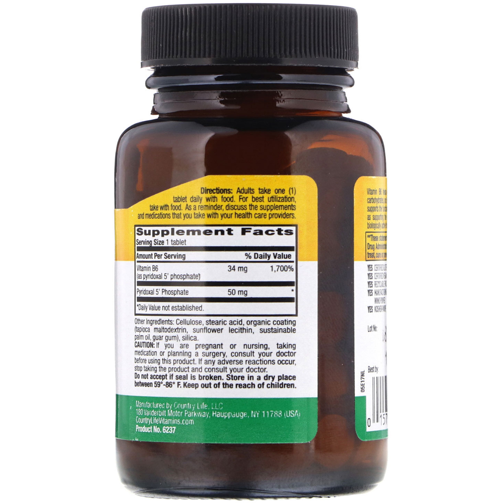 Comprar Country Life, P-5-P (Piridoxal 5' Fosfato), 50 mg, 100 Comprimidos - Imagem 2