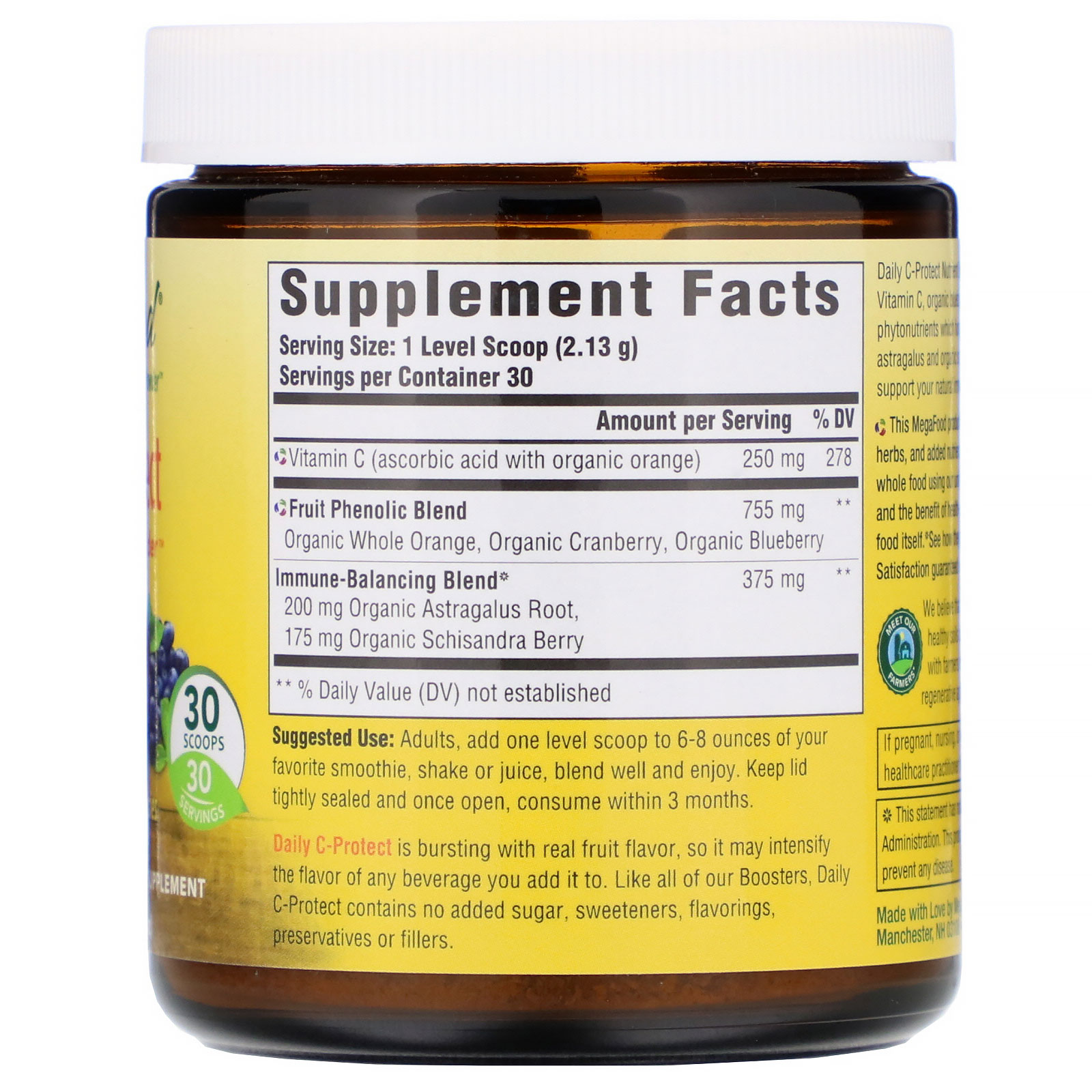 Comprar MegaFood, Daily C-Protect, Nutrient Booster Powder, Unsweetened, 2.25 oz (63.9 g) - Imagem 2