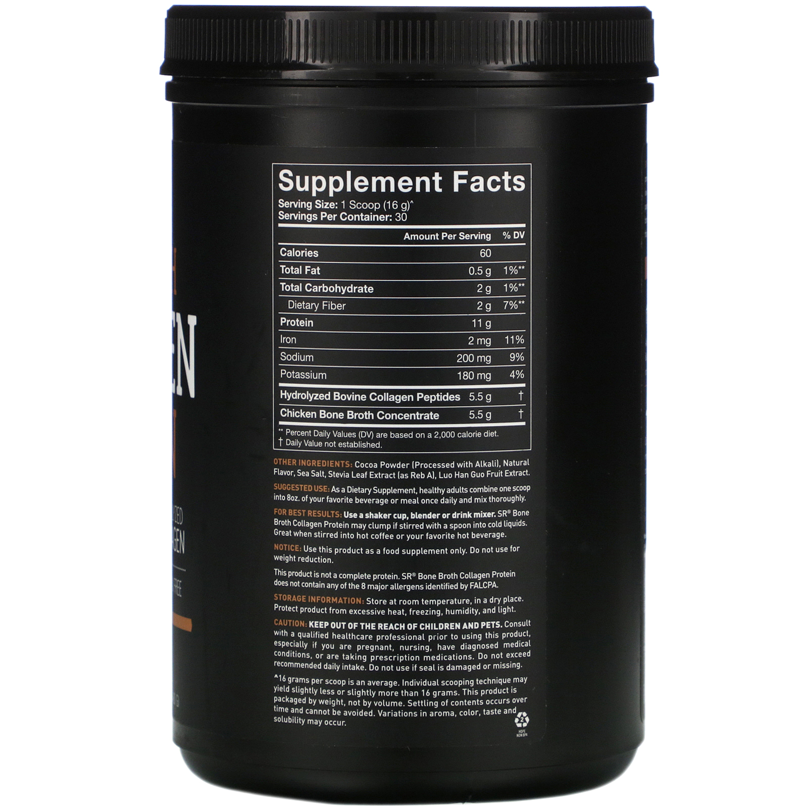 Comprar Sports Research, Bone Broth Collagen Protein, Chocolate, 1.06 lb (480 g) - Imagem 2