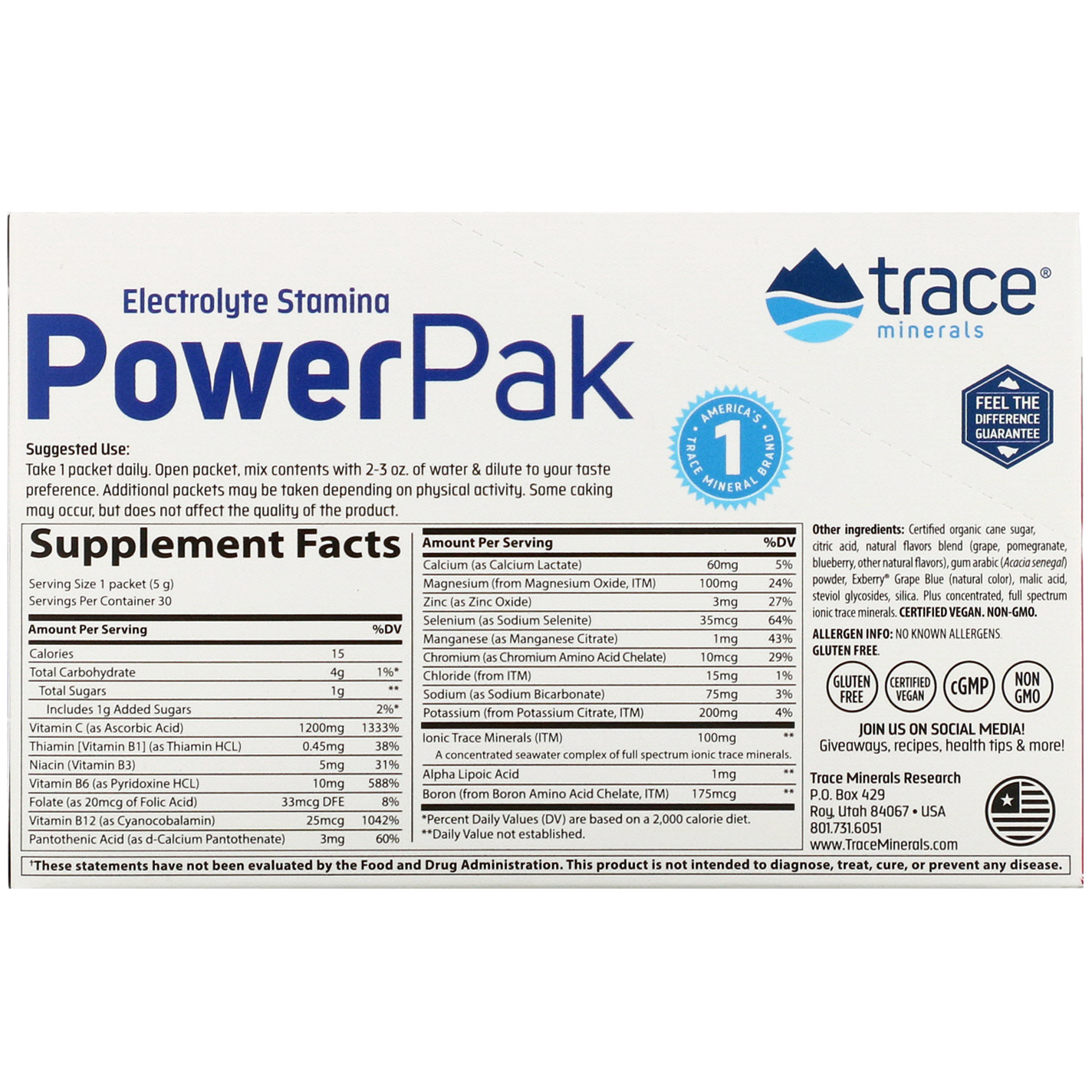 Comprar Trace Minerals Research, Electrolyte Stamina PowerPak, Pomegranate Blueberry, 30 Packets, 0.18 oz (5 g) Each - Imagem 2