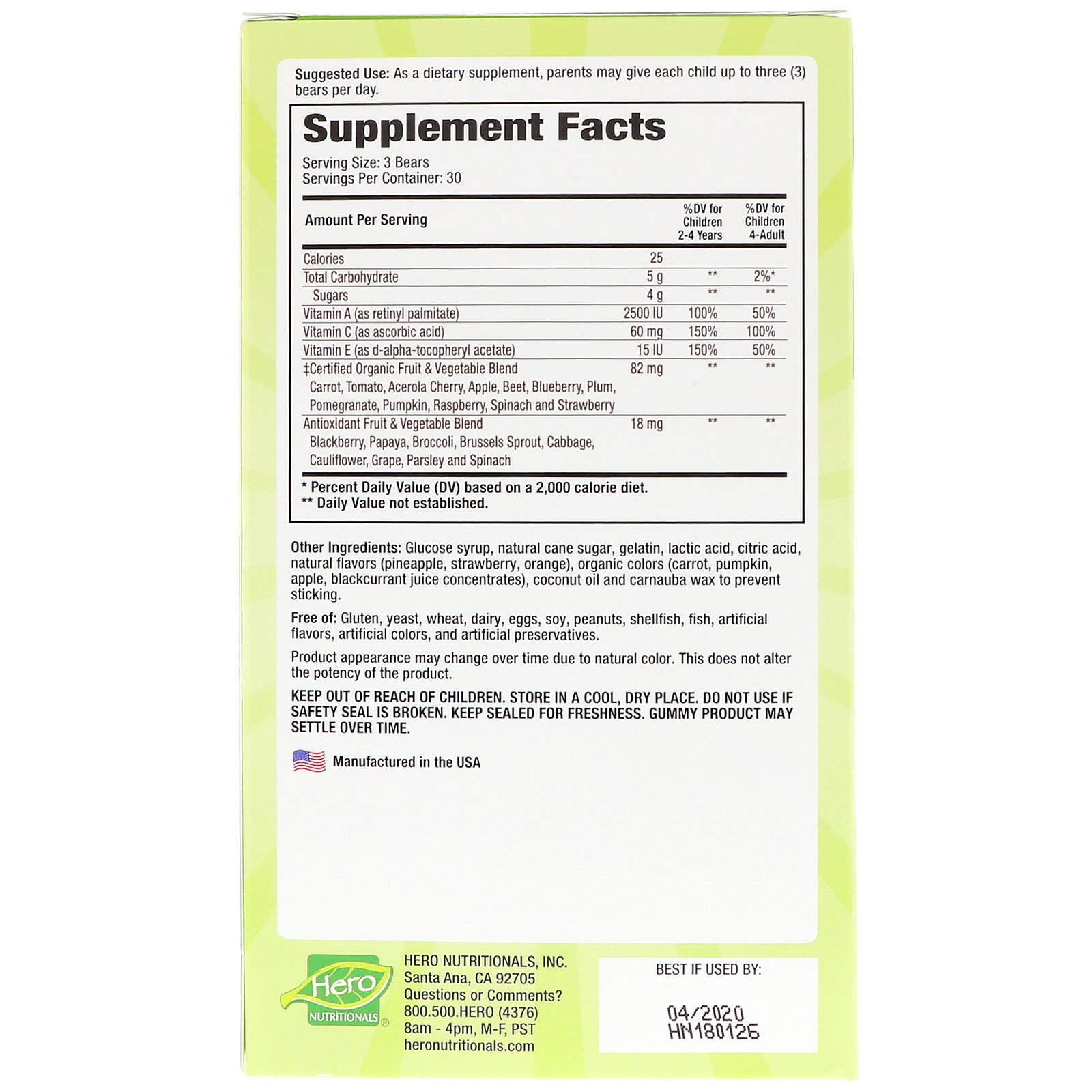 Comprar Hero Nutritional Products, Yummi Bears, Wholefood Fruit + Veggie, 90 Gummy Bears - Imagem 2