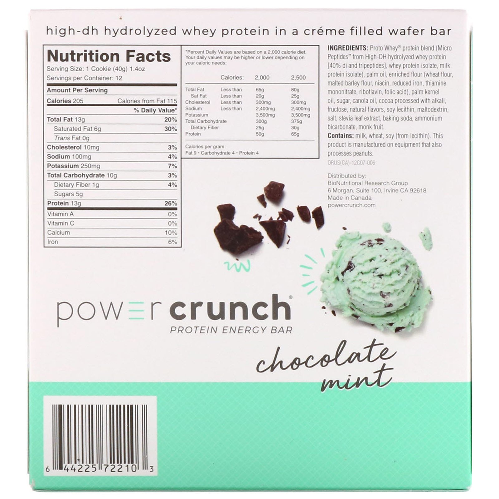 Comprar BNRG, Barra Energética de Proteína Crocante, Original, Menta Achocolatada, 12 Barras, 1,4 oz (40 g) Cada - Imagem 3